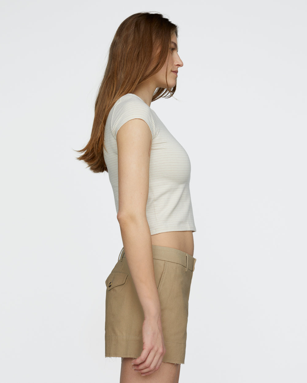 Striped Stretch Cotton Cropped Baby Tee - Macadamia Multi