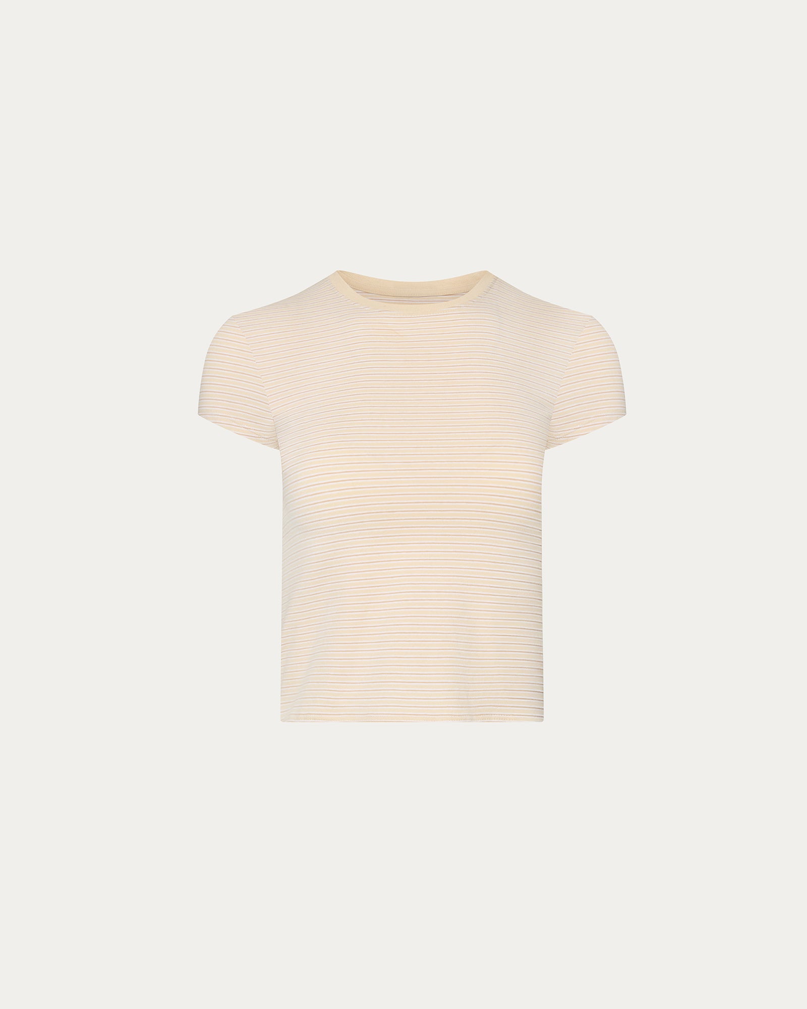 Striped Stretch Cotton Cropped Baby Tee - Macadamia Multi