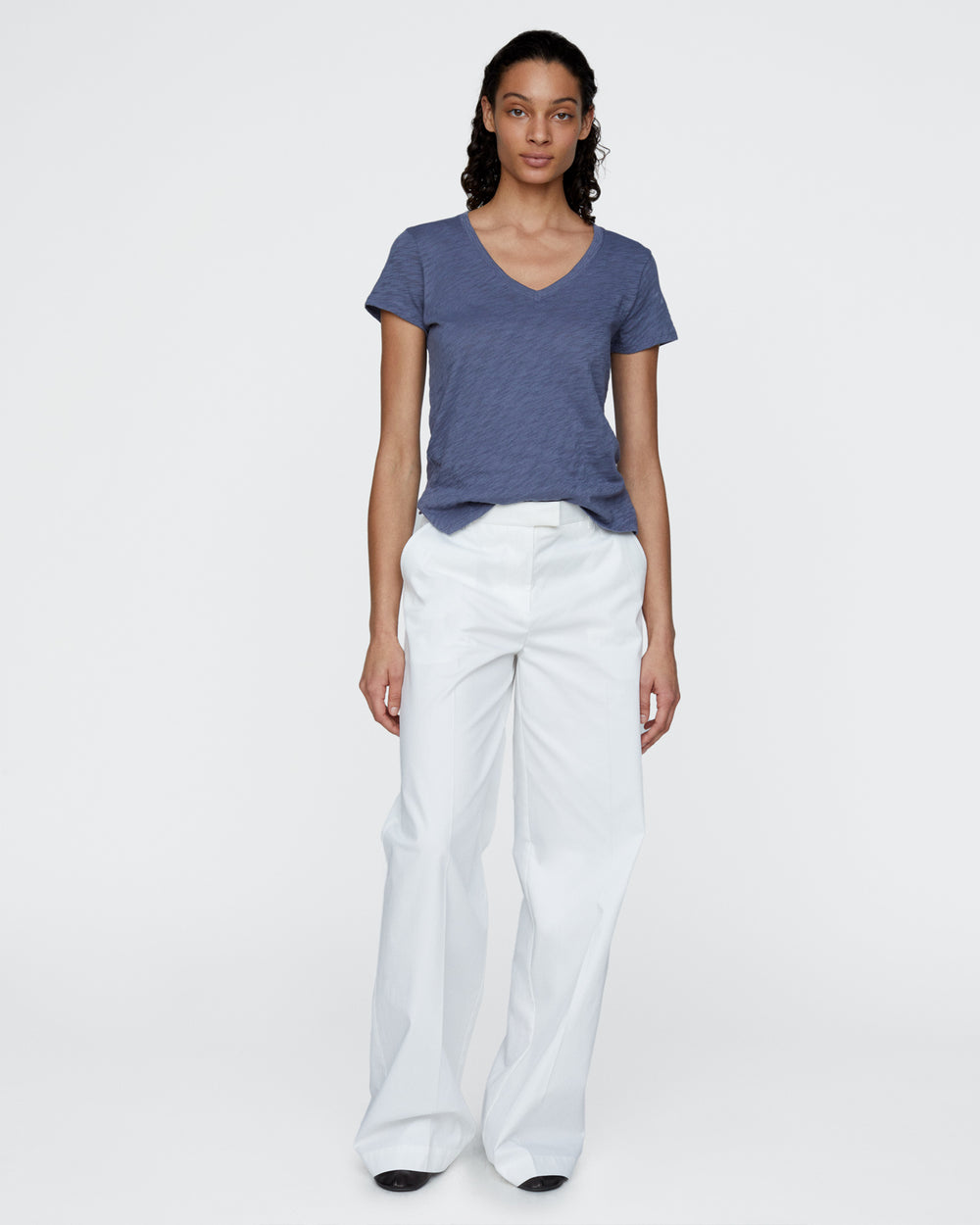 Slub Jersey Schoolboy V-Neck Tee - Dusk Blue