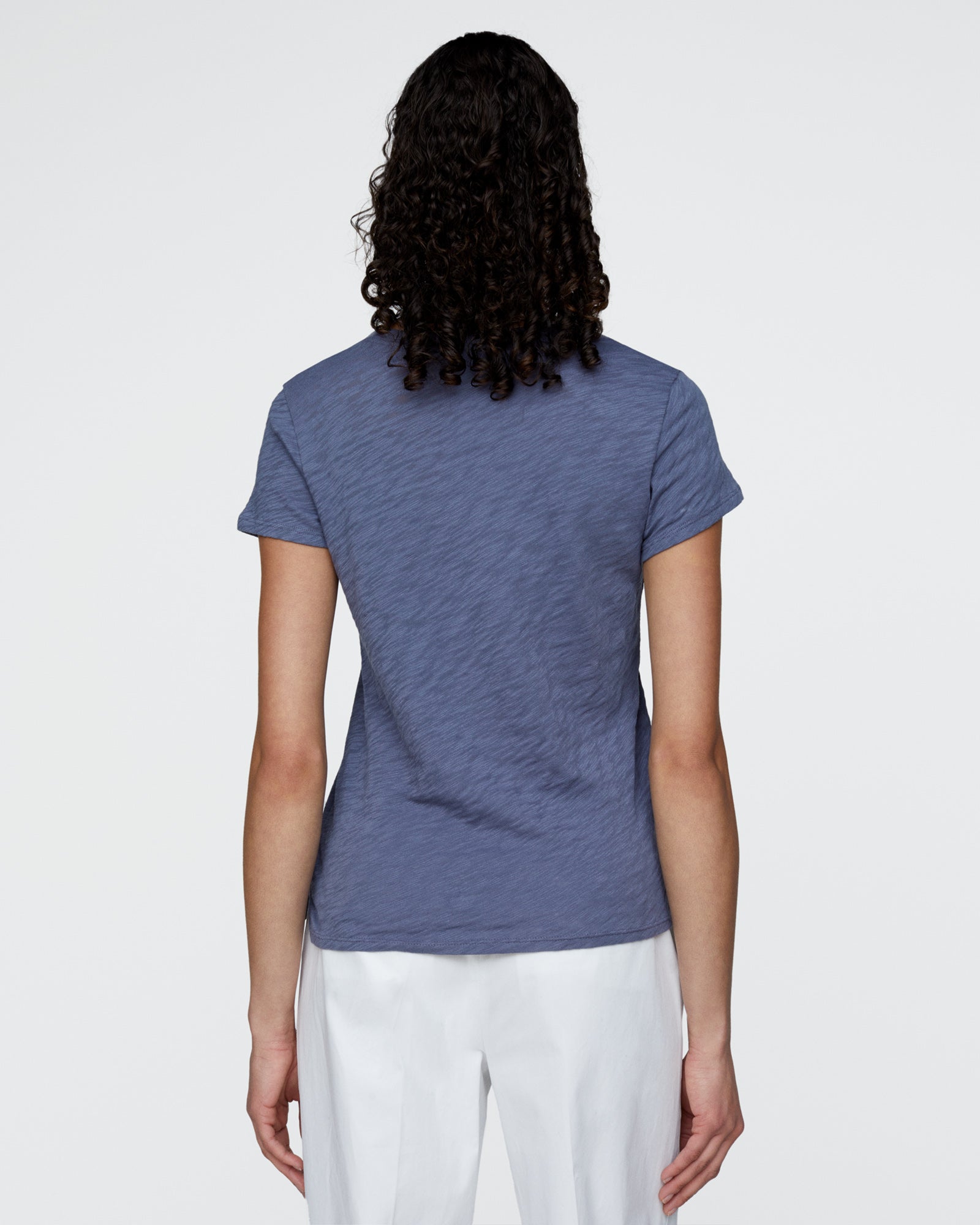 Slub Jersey Schoolboy V-Neck Tee - Dusk Blue