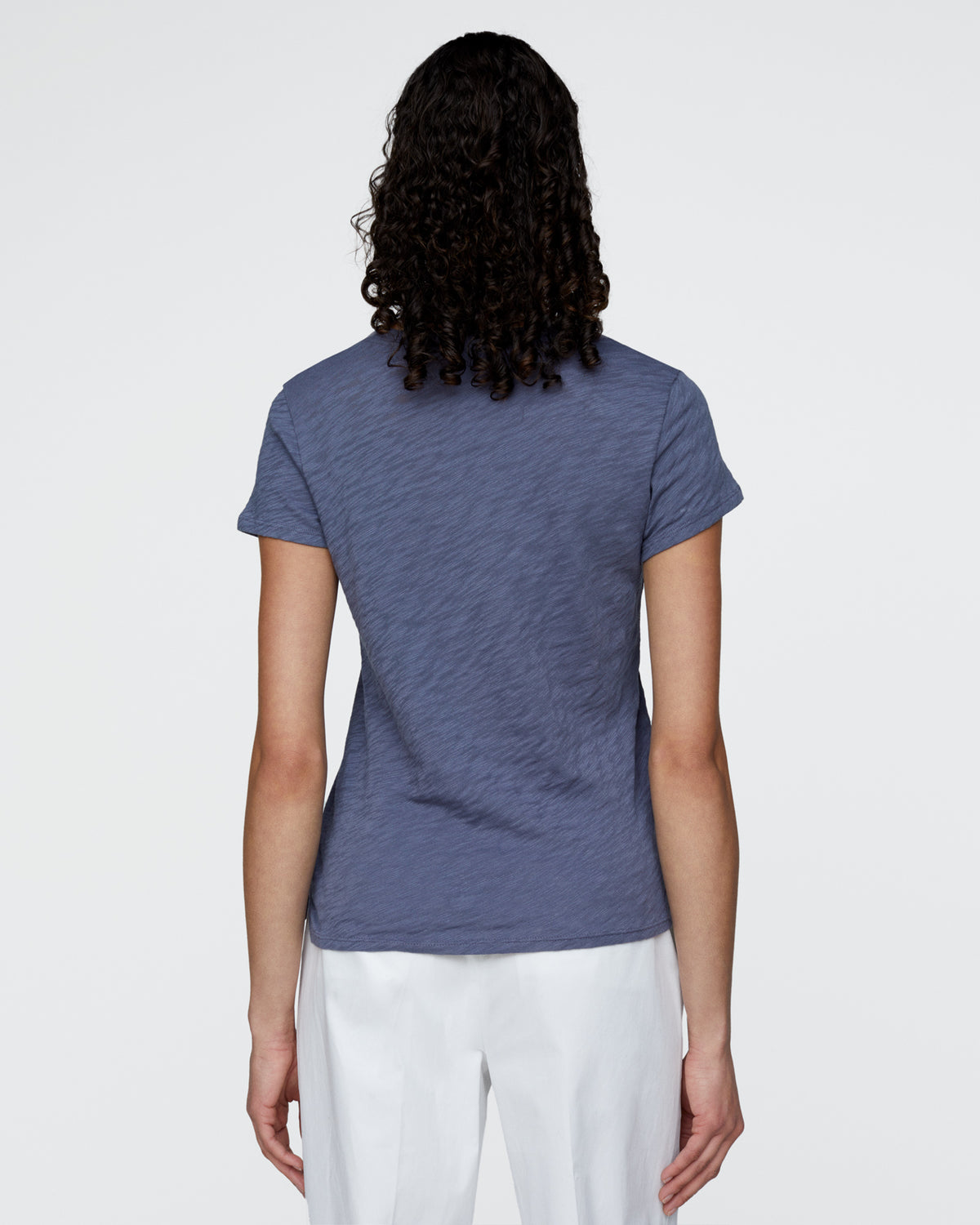 Slub Jersey Schoolboy V-Neck Tee - Dusk Blue