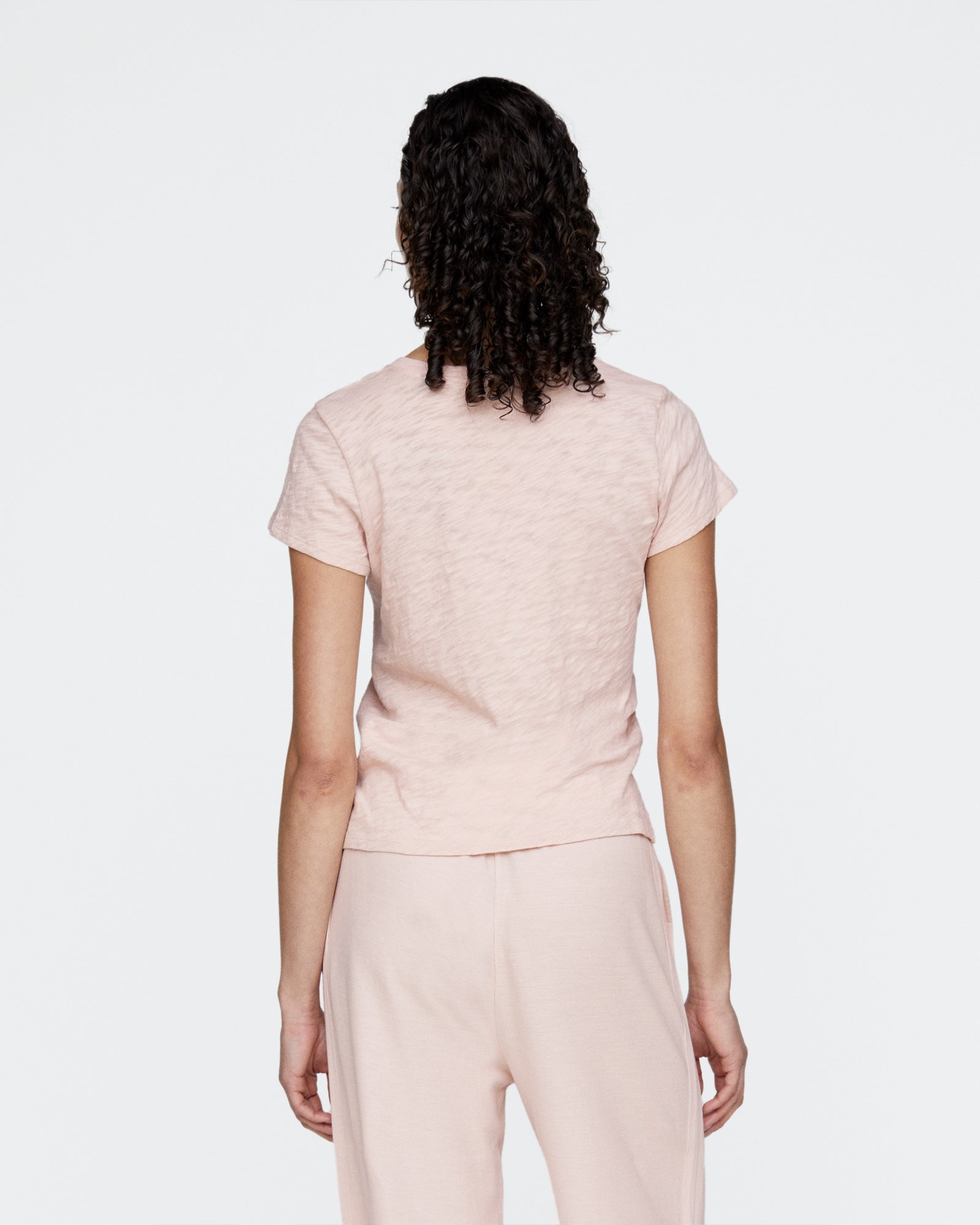 Slub Jersey Schoolboy V-Neck Tee - Faded Rose