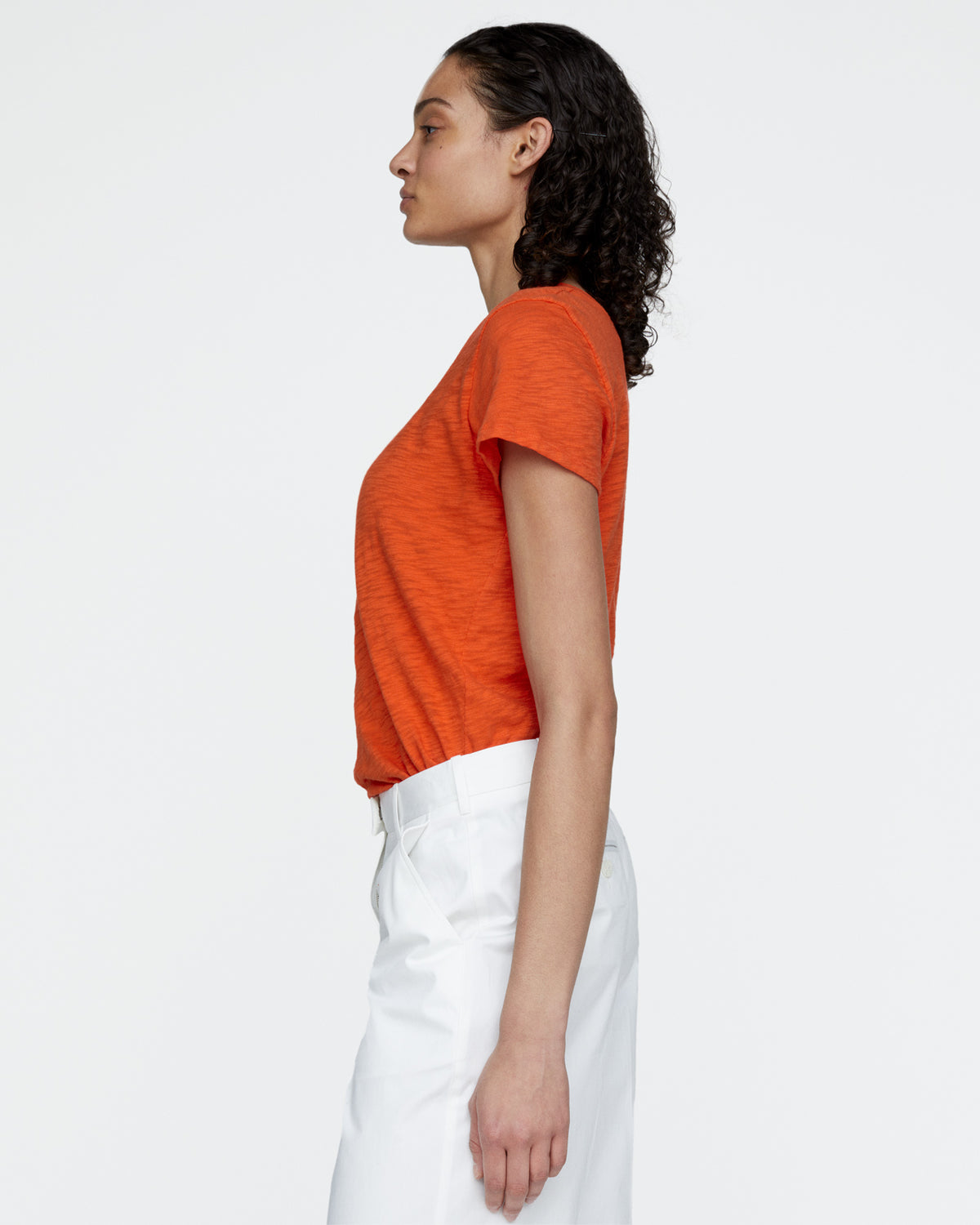 Slub Jersey Schoolboy V-Neck Tee - Tomato