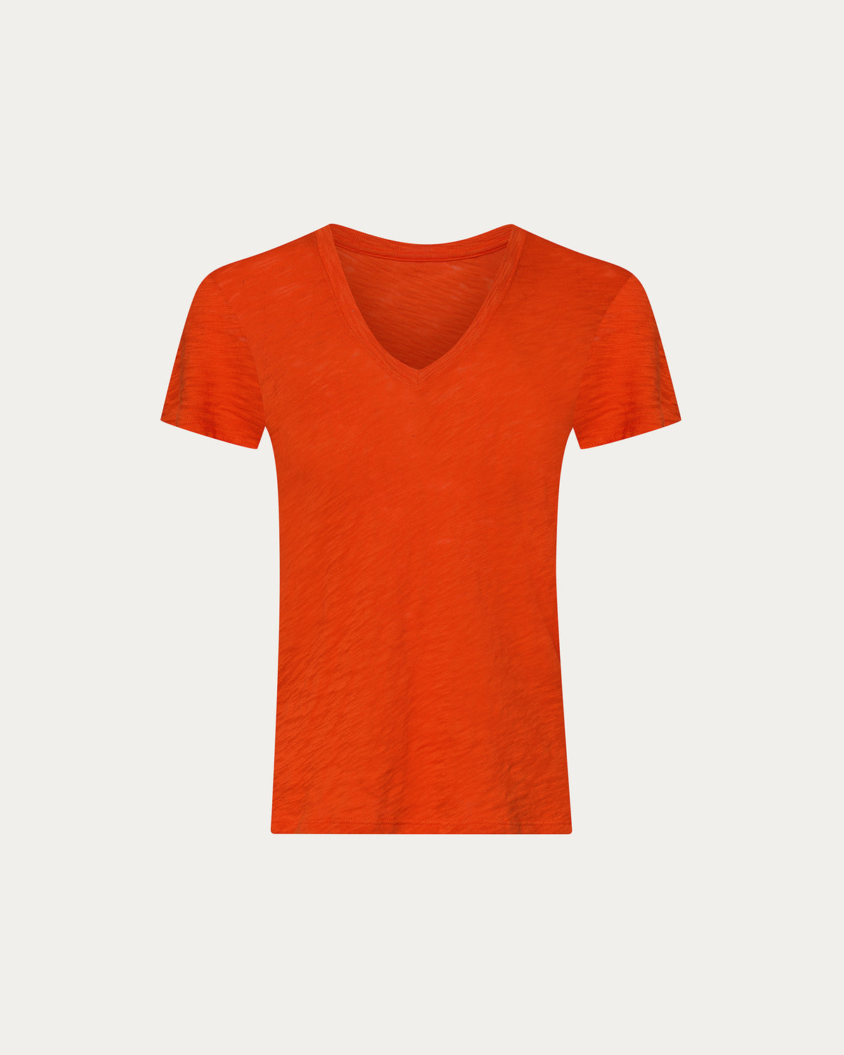 Slub Jersey Schoolboy V-Neck Tee - Tomato