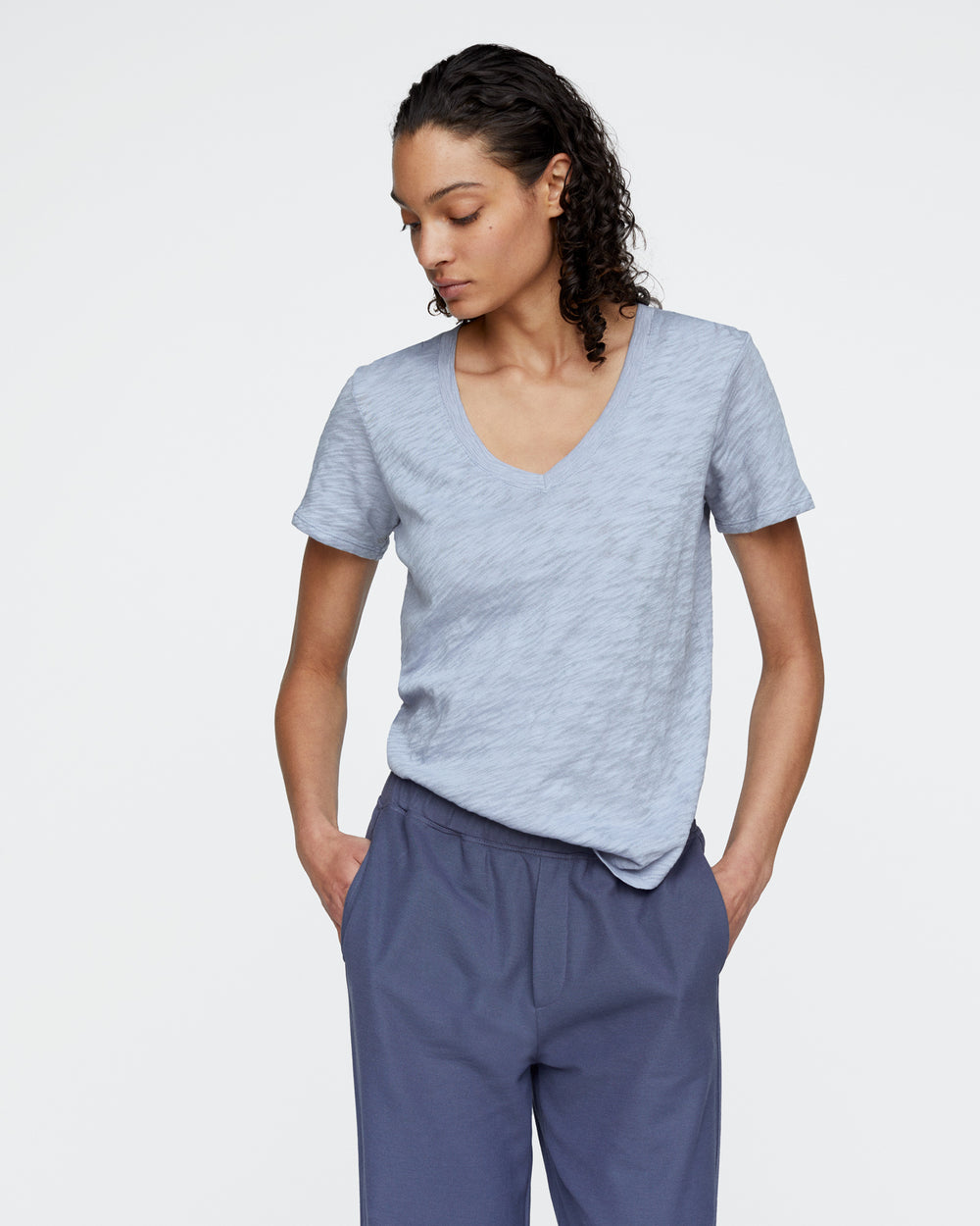 Slub Jersey Classic V-Neck Tee - Cool Water