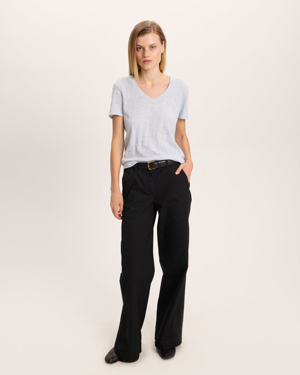 Slub Jersey Classic V-Neck Tee - Pale Blue