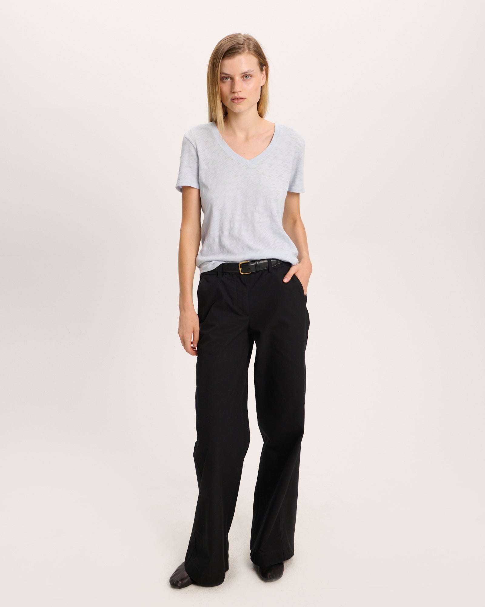 Slub Jersey Classic V-Neck Tee - Pale Blue