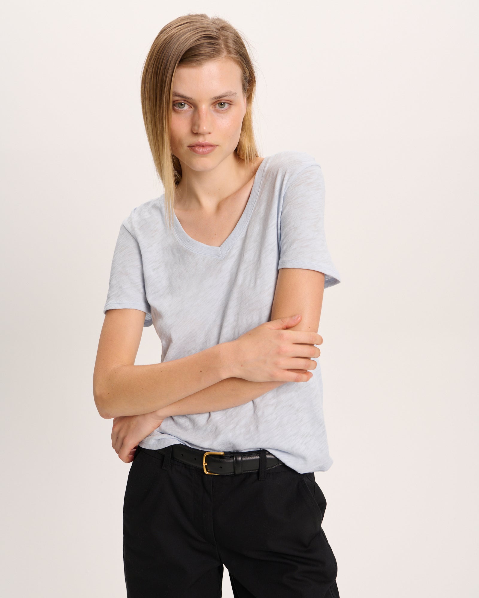 Slub Jersey Classic V-Neck Tee - Pale Blue