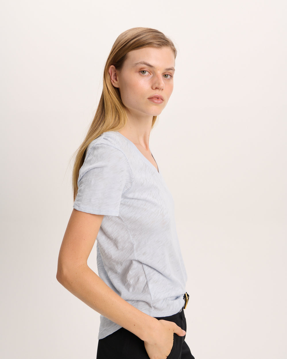 Slub Jersey Classic V-Neck Tee - Pale Blue