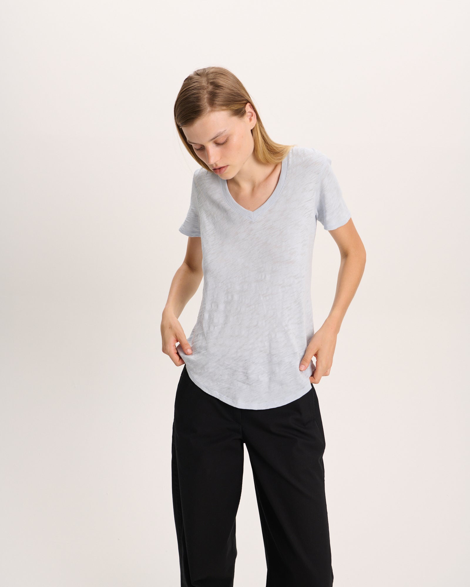 Slub Jersey Classic V-Neck Tee - Pale Blue
