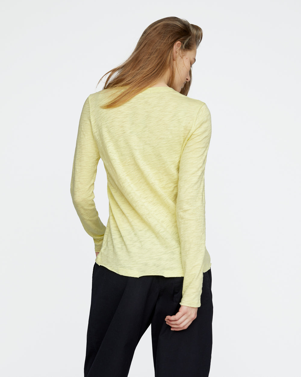 Slub Jersey Long Sleeve Destroyed Wash Tee - Mellow Yellow