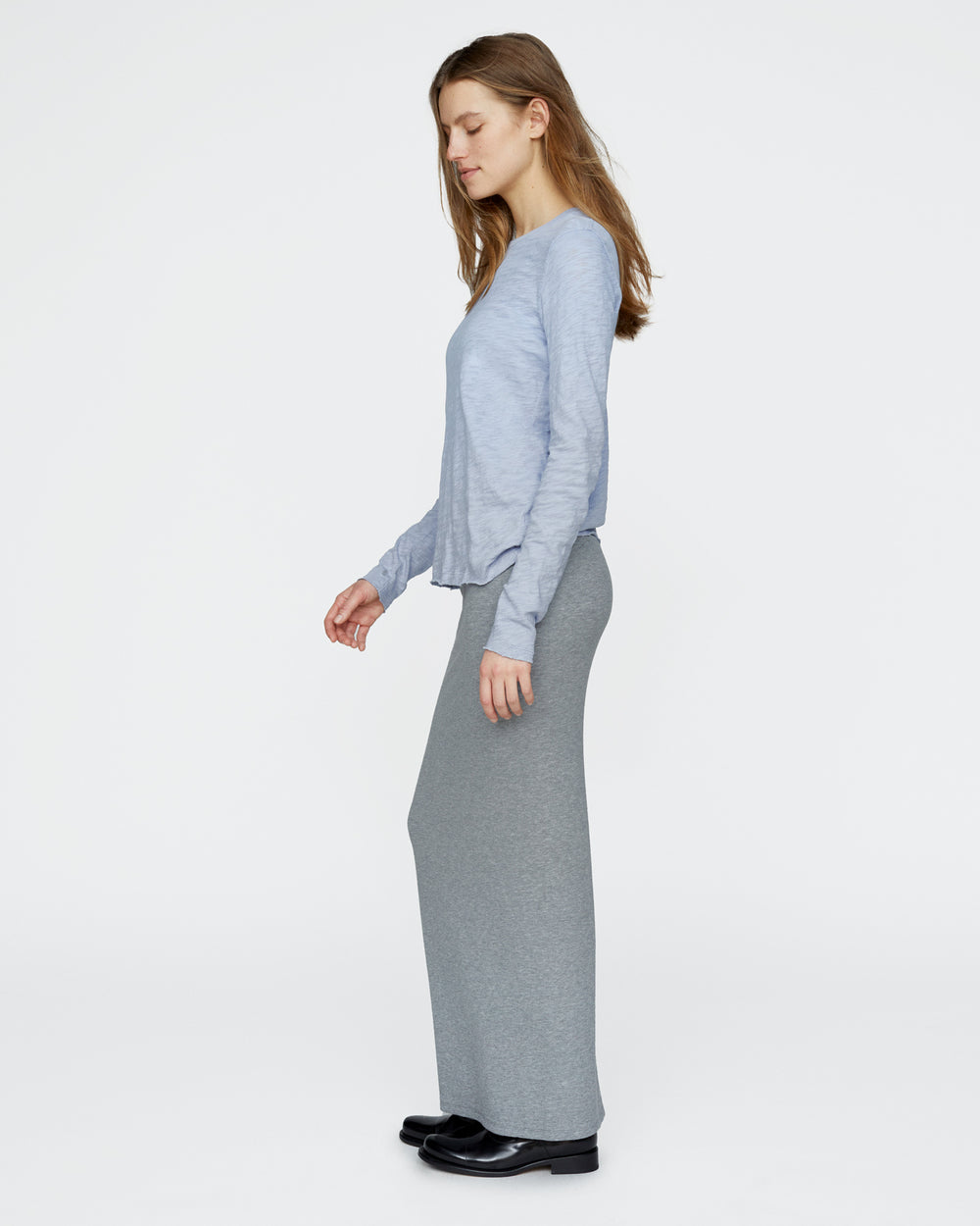 Slub Jersey Long Sleeve Destroyed Wash Tee - Cool Water