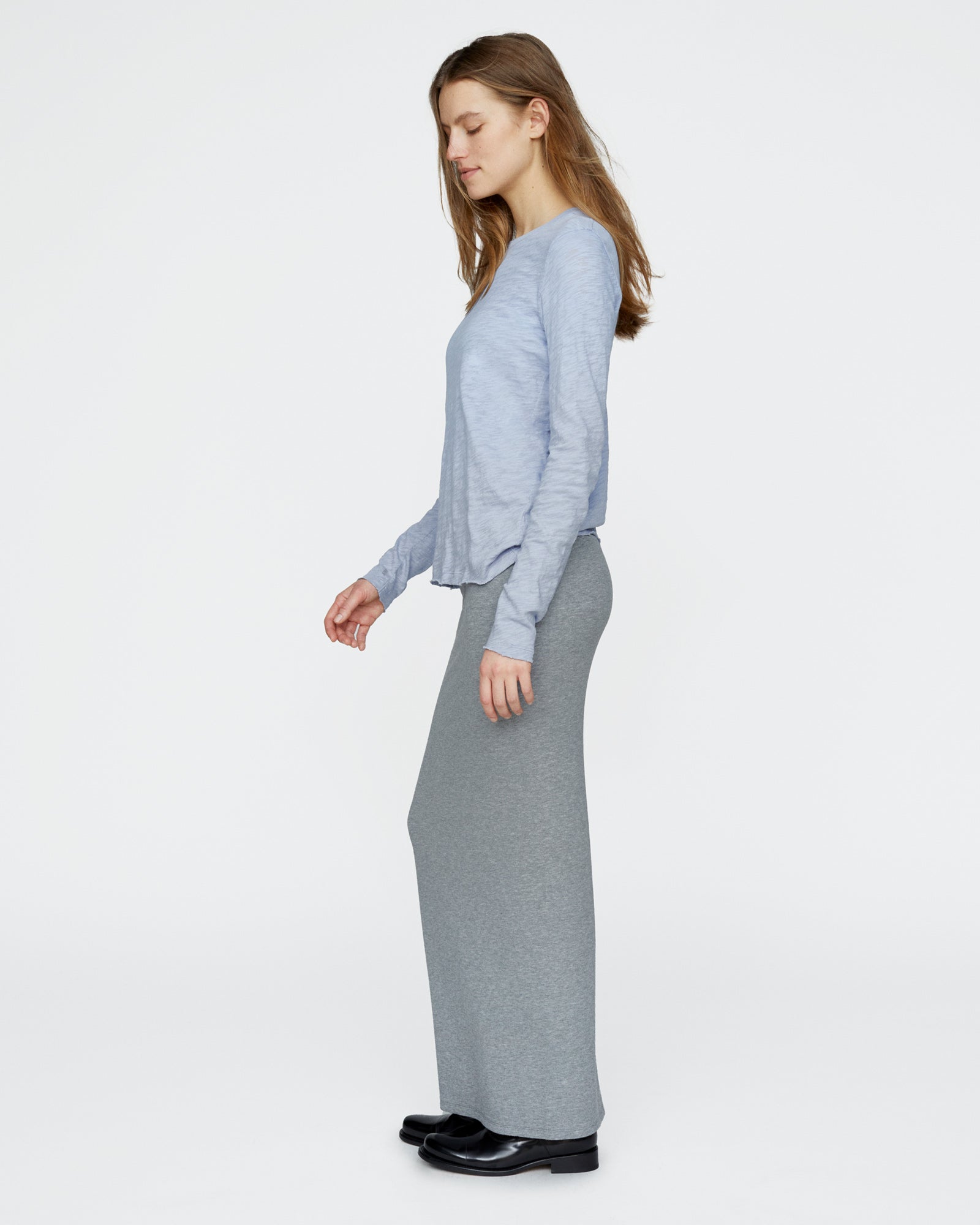 Slub Jersey Long Sleeve Destroyed Wash Tee - Cool Water