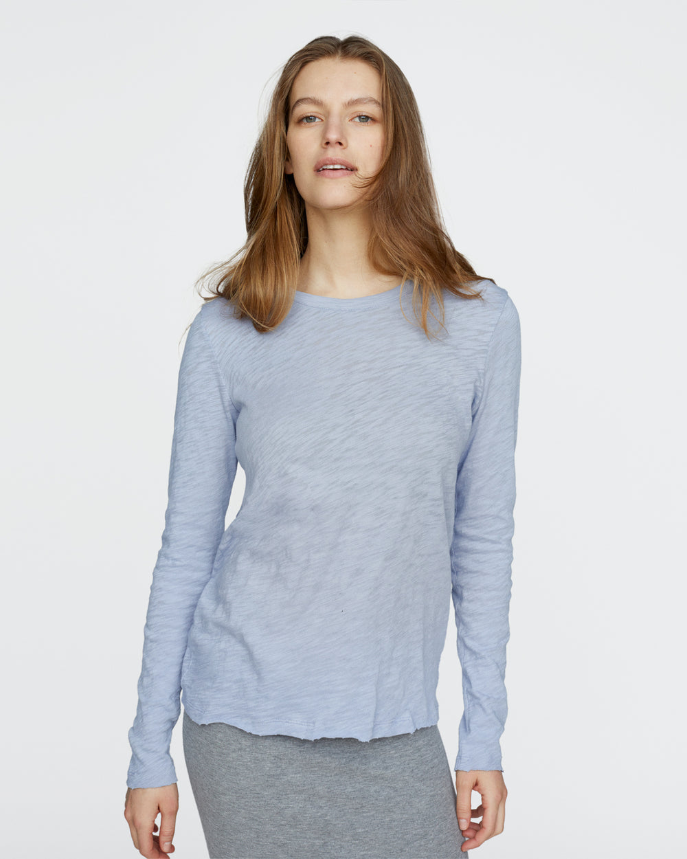 Slub Jersey Long Sleeve Destroyed Wash Tee - Cool Water