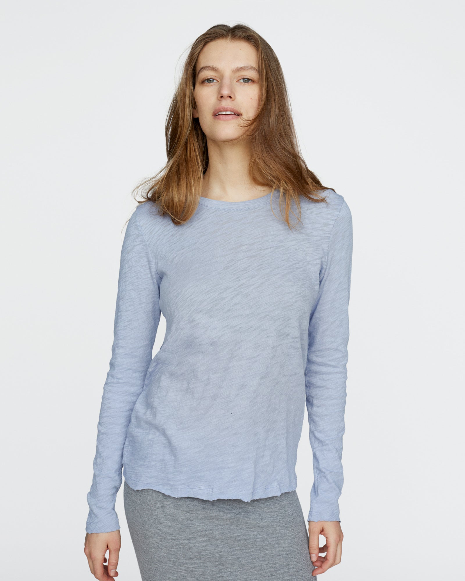 Slub Jersey Long Sleeve Destroyed Wash Tee - Cool Water