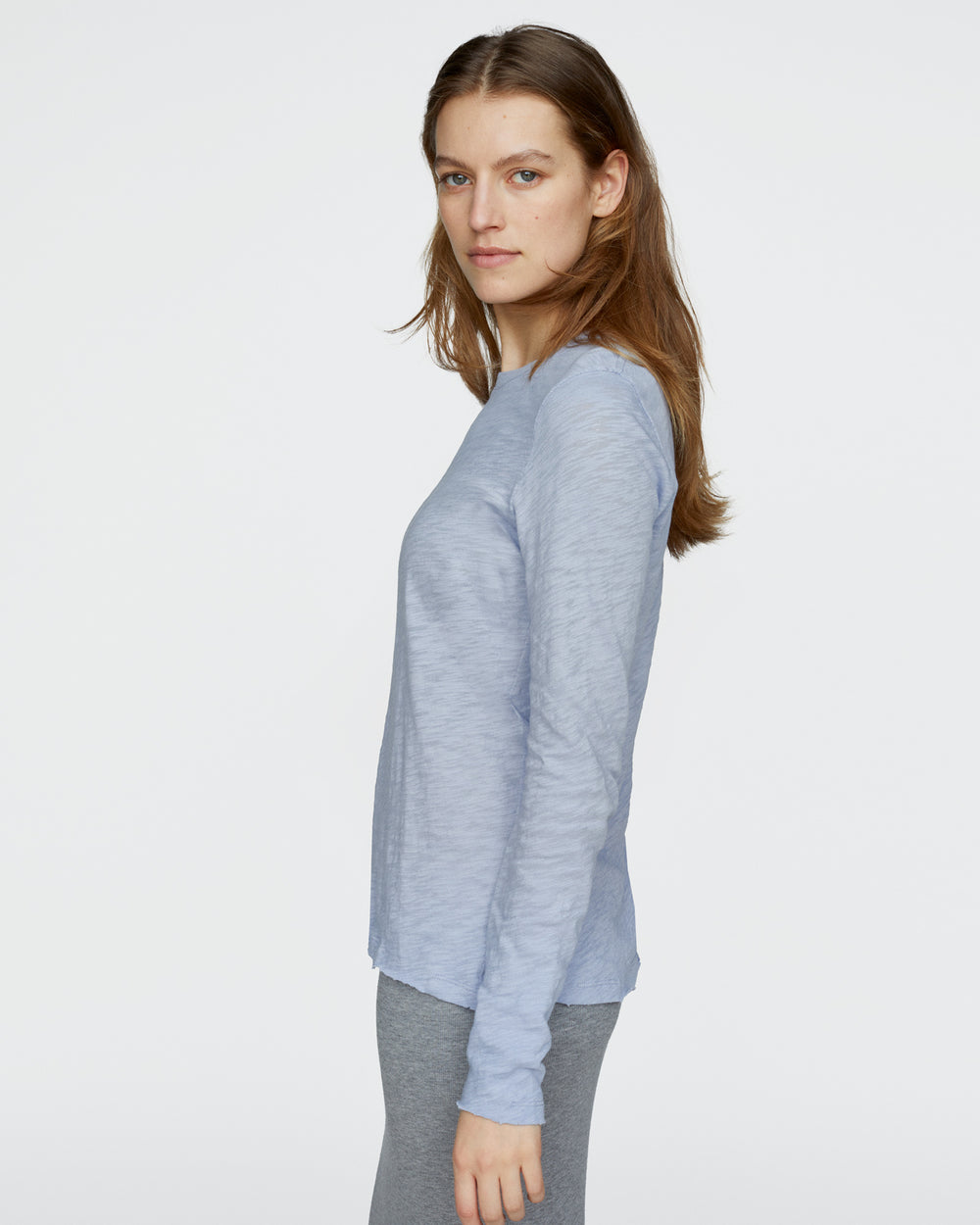 Slub Jersey Long Sleeve Destroyed Wash Tee - Cool Water