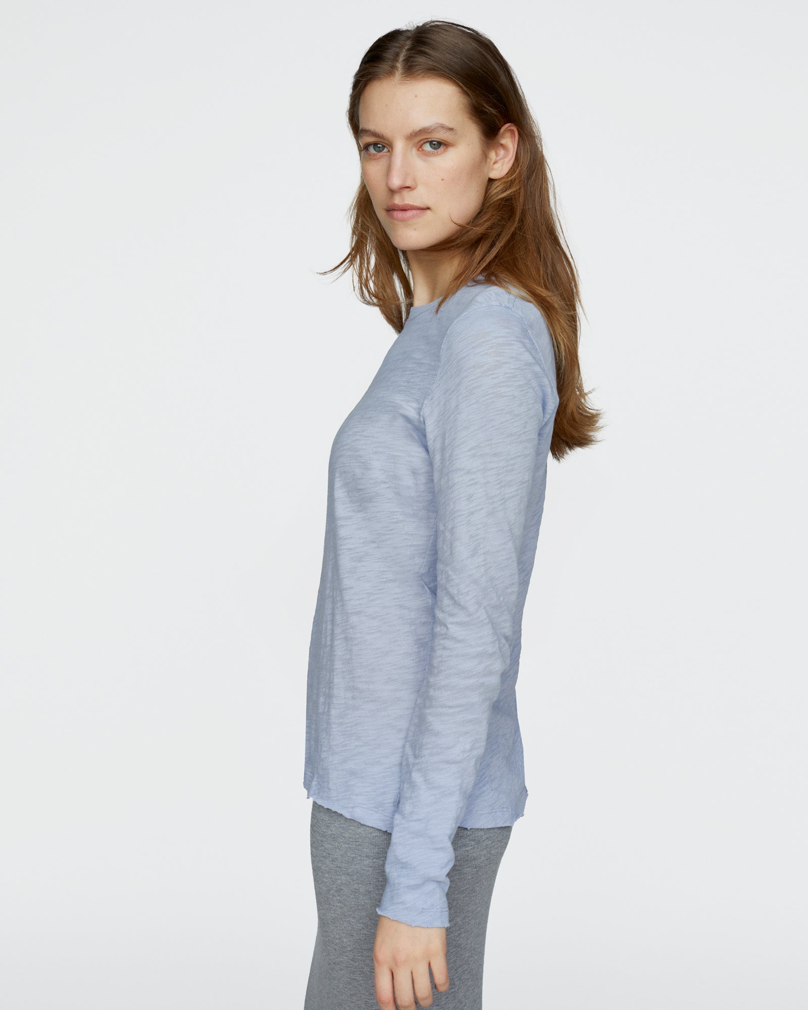 Slub Jersey Long Sleeve Destroyed Wash Tee - Cool Water