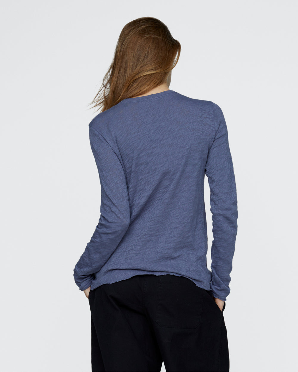 Slub Jersey Long Sleeve Destroyed Wash Tee - Dusk Blue