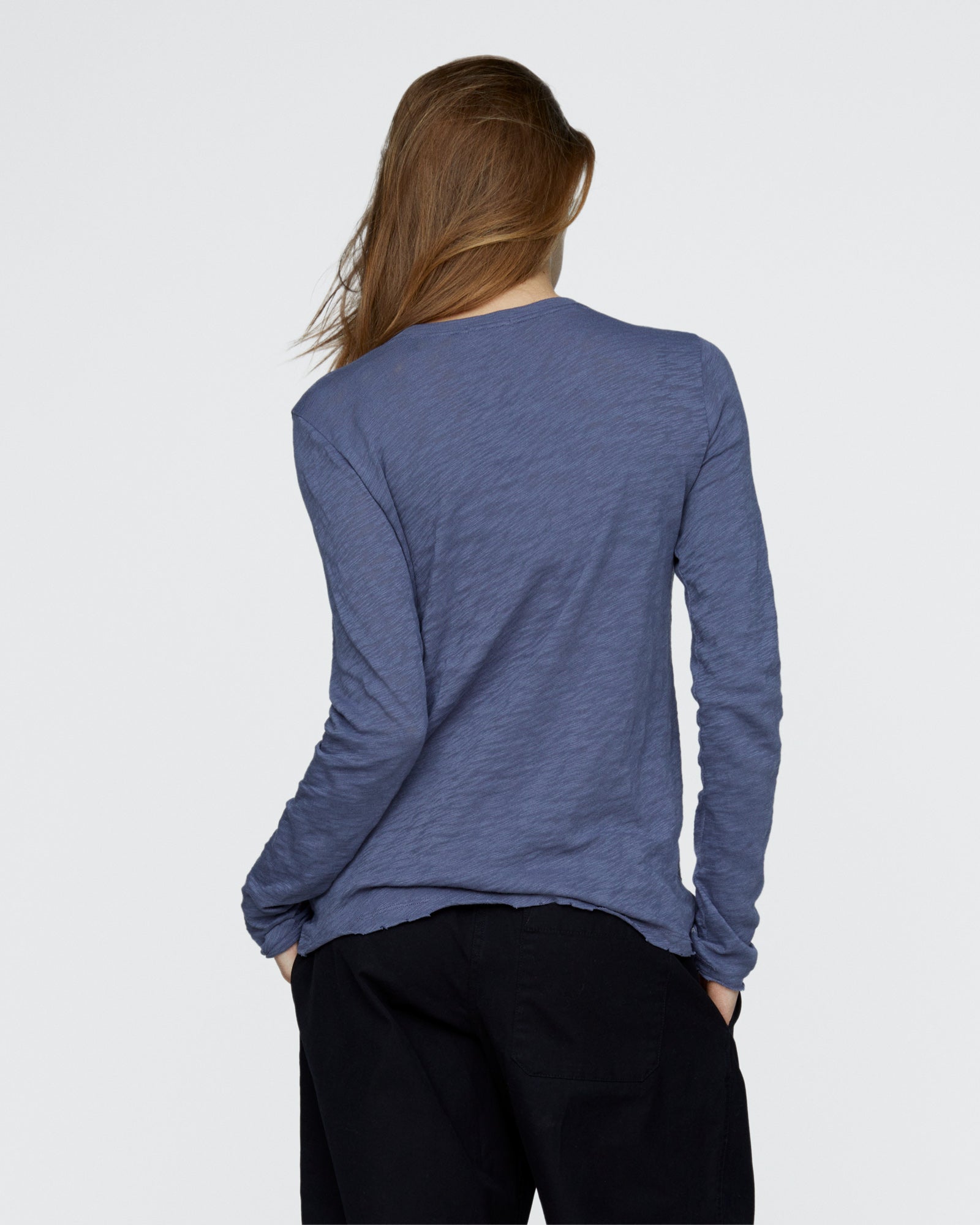 Slub Jersey Long Sleeve Destroyed Wash Tee - Dusk Blue