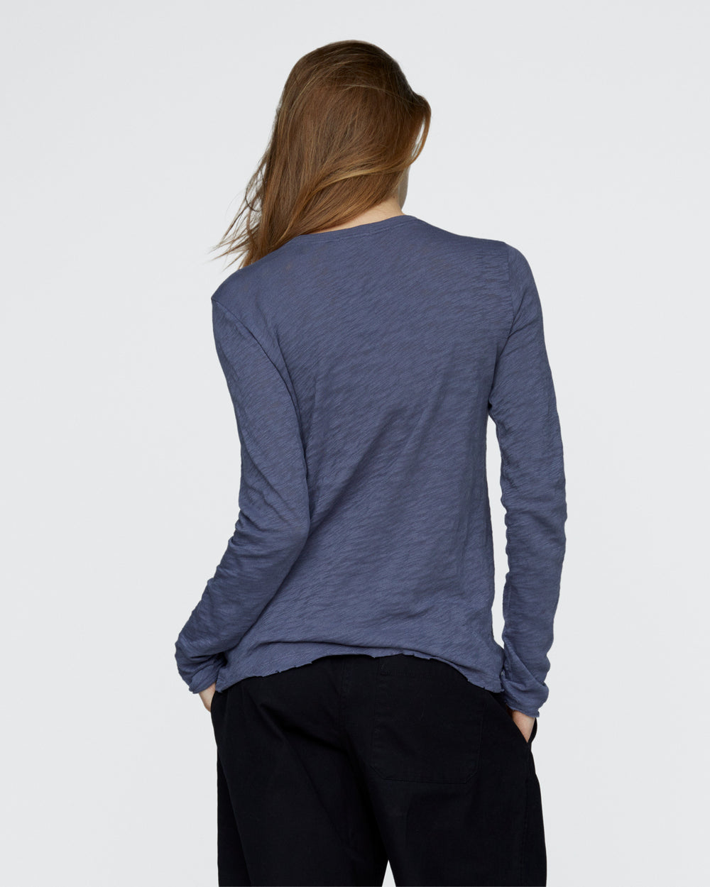 Slub Jersey Long Sleeve Destroyed Wash Tee - Dusk Blue
