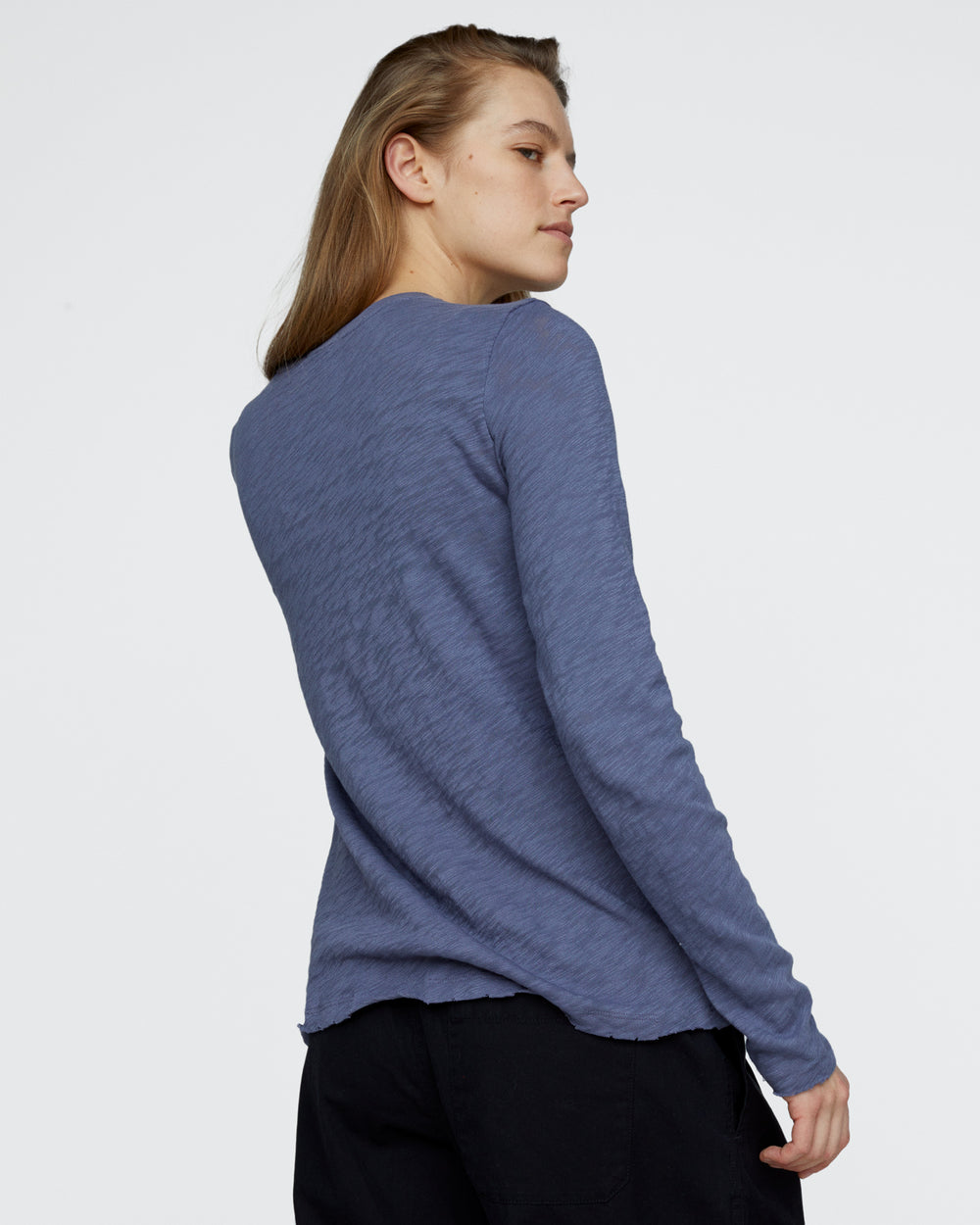 Slub Jersey Long Sleeve Destroyed Wash Tee - Dusk Blue