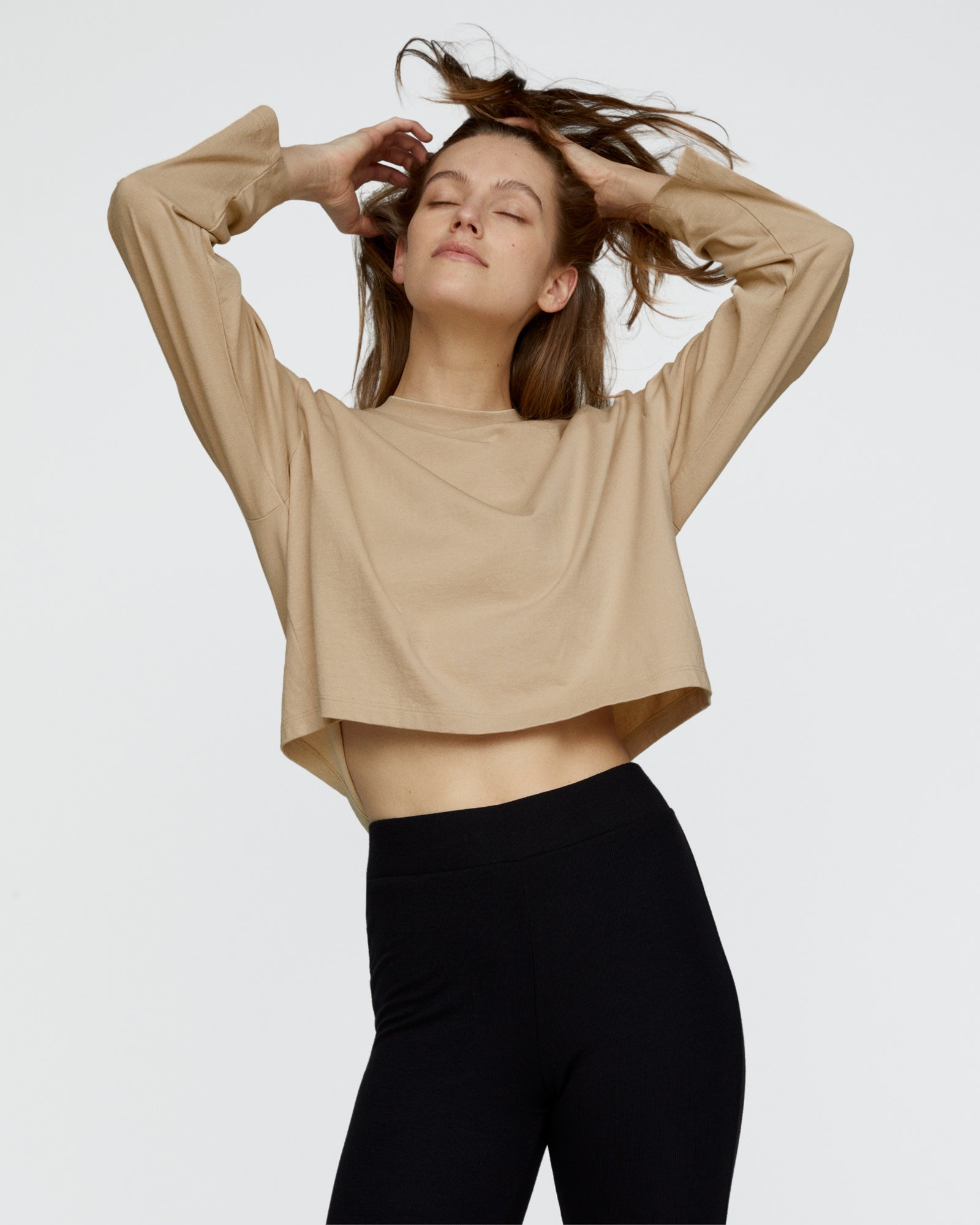 Heavyweight Jersey Long Sleeve Cropped Boxy Tee - Macadamia