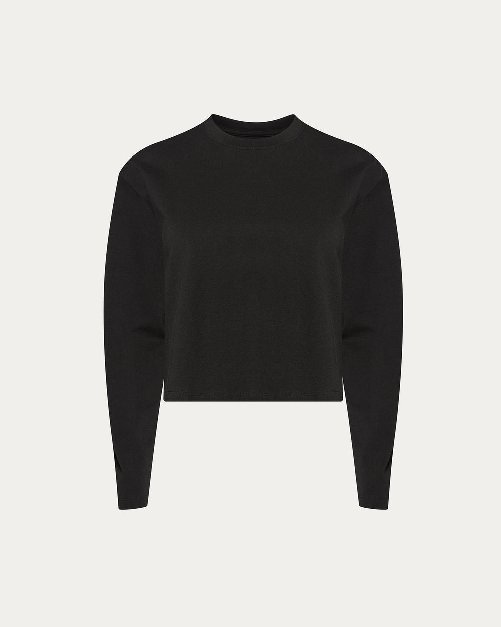 Heavyweight Jersey Long Sleeve Cropped Boxy Tee - Black