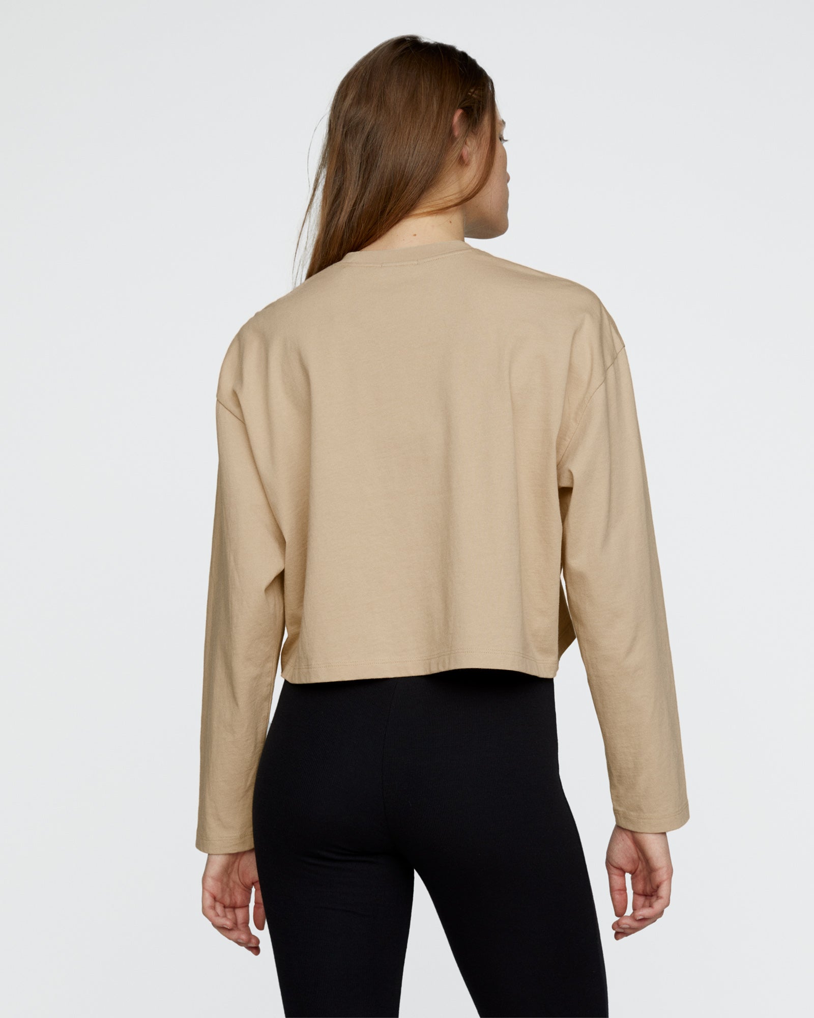 Heavyweight Jersey Long Sleeve Cropped Boxy Tee - Macadamia