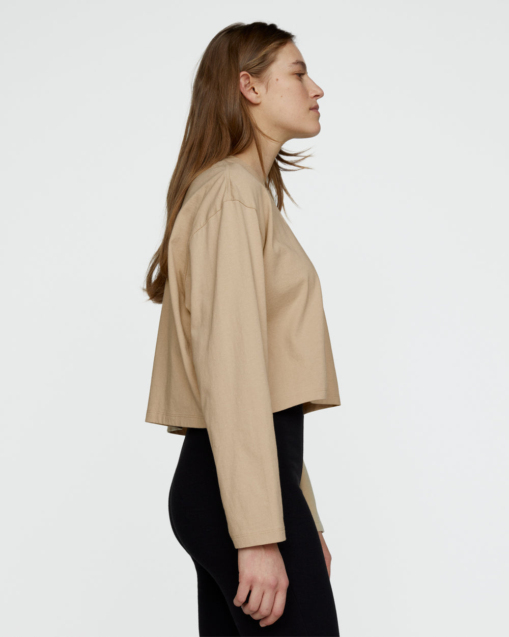 Heavyweight Jersey Long Sleeve Cropped Boxy Tee - Macadamia