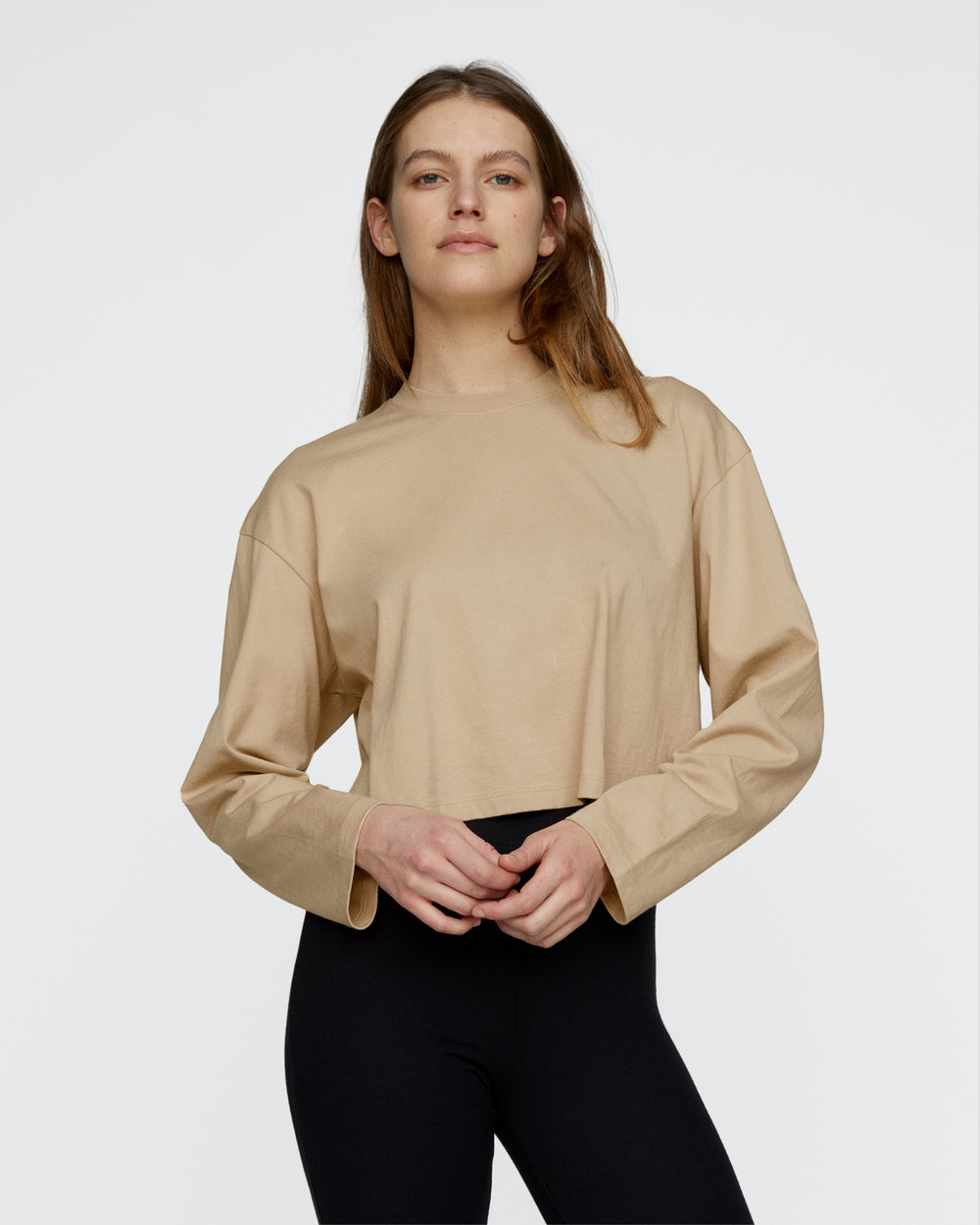 Heavyweight Jersey Long Sleeve Cropped Boxy Tee - Macadamia