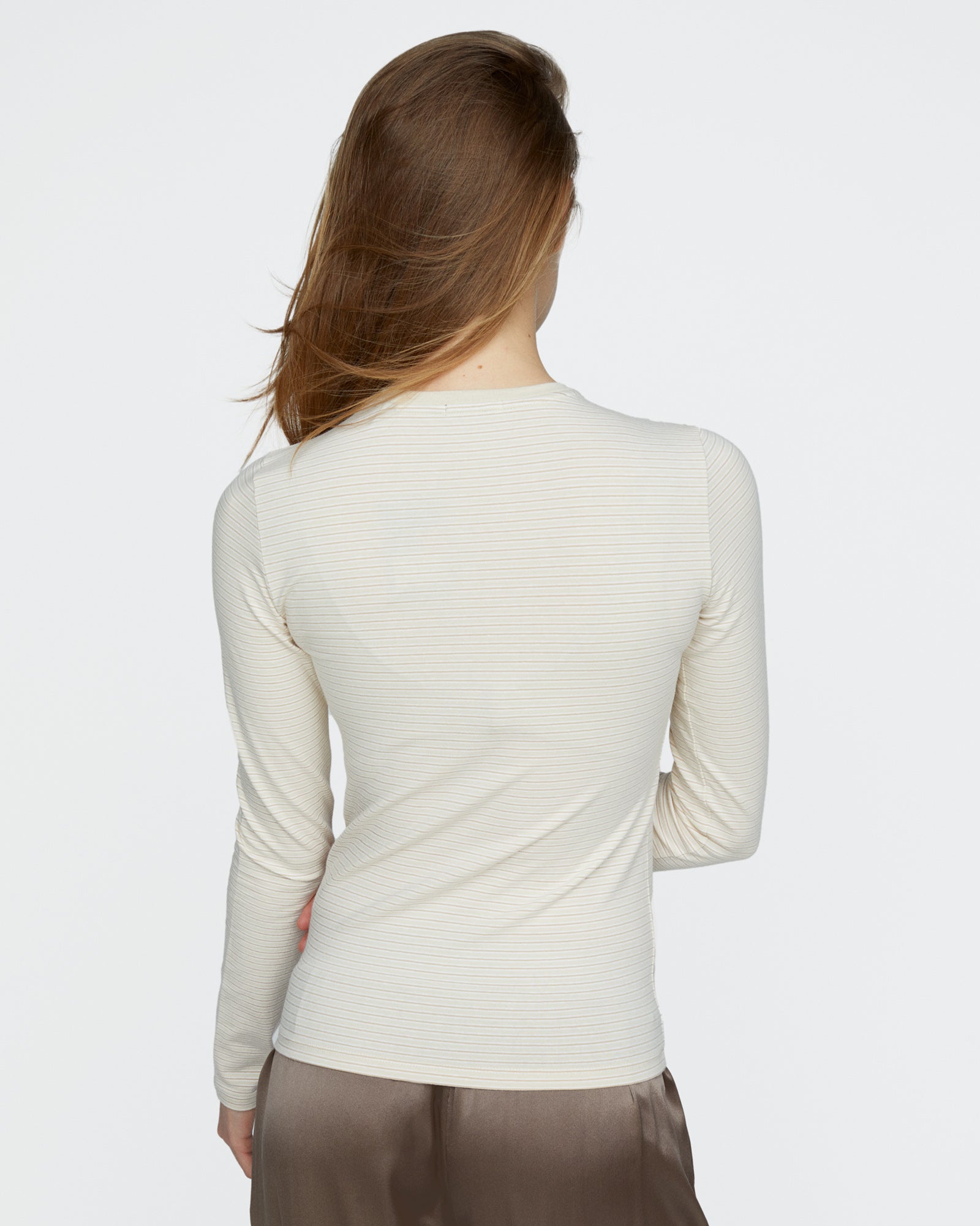 Striped Stretch Cotton Long Sleeve Baby Tee - Macadamia Multi