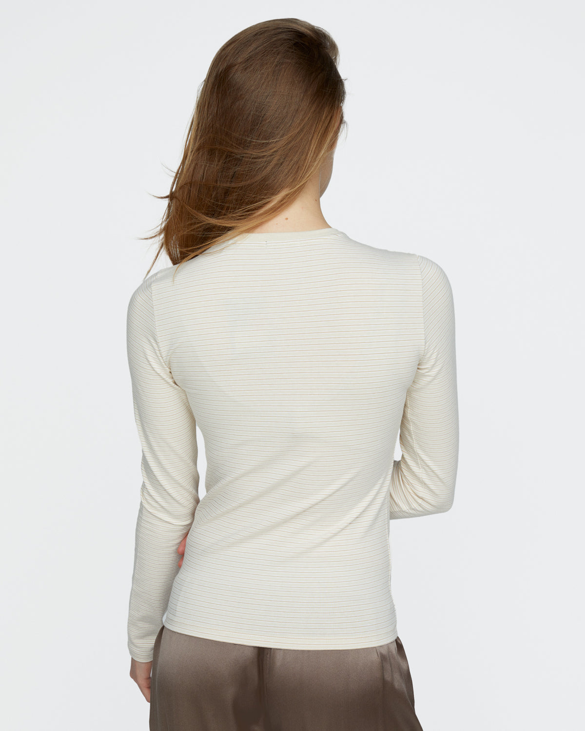 Striped Stretch Cotton Long Sleeve Baby Tee - Macadamia Multi
