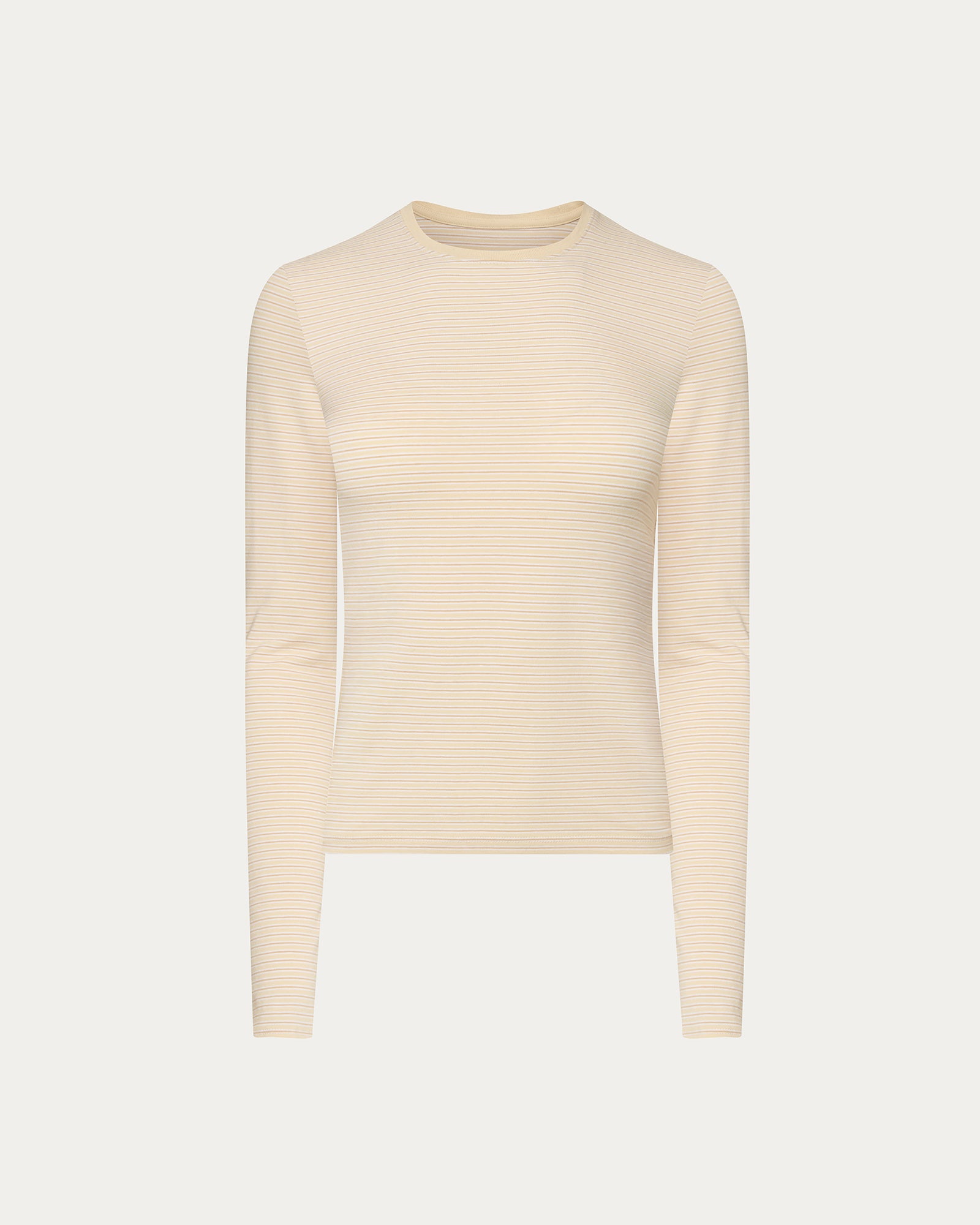 Striped Stretch Cotton Long Sleeve Baby Tee - Macadamia Multi