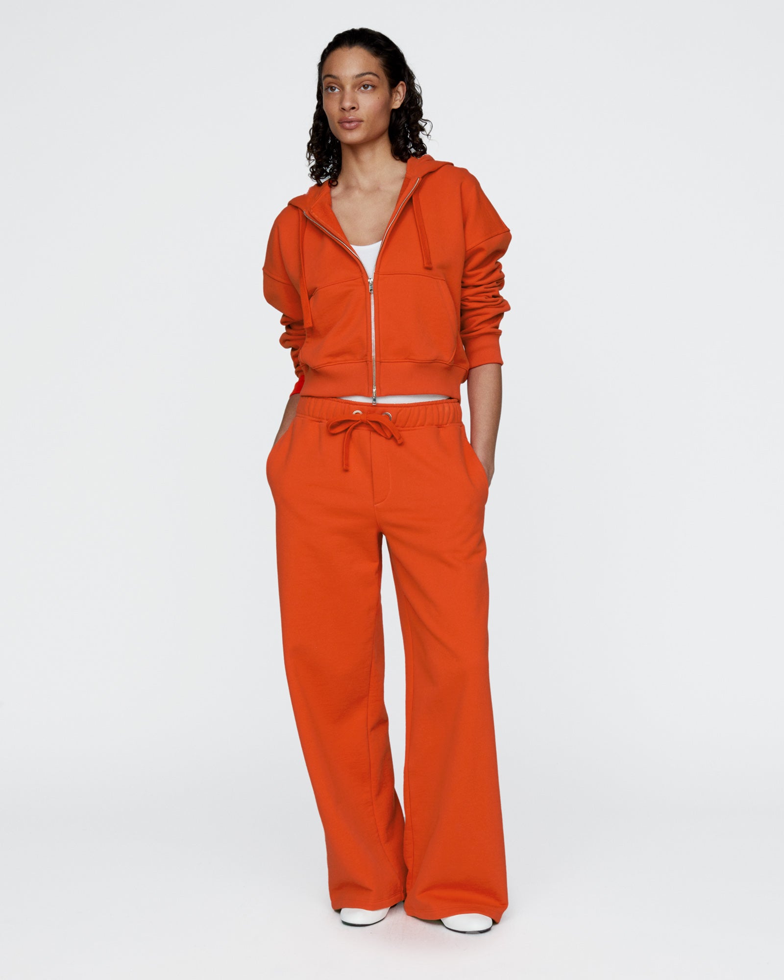 French Terry Zip-Up Hoodie - Tomato
