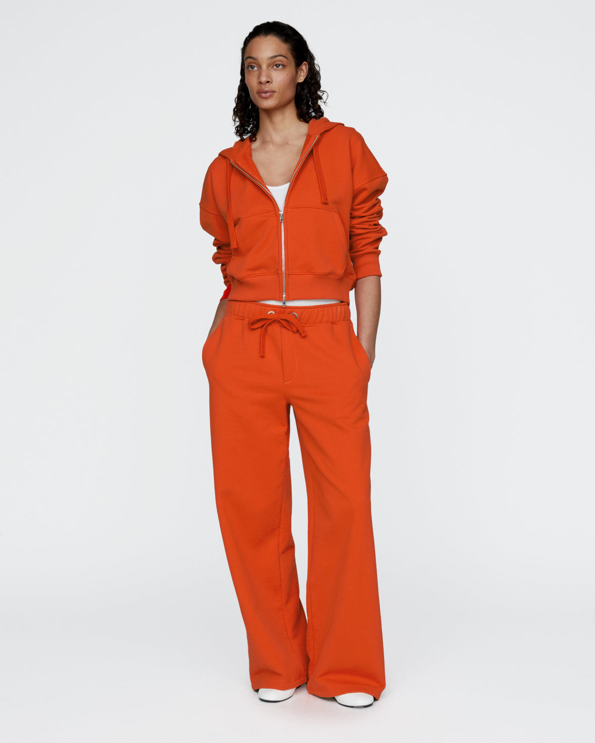 French Terry Zip-Up Hoodie - Tomato