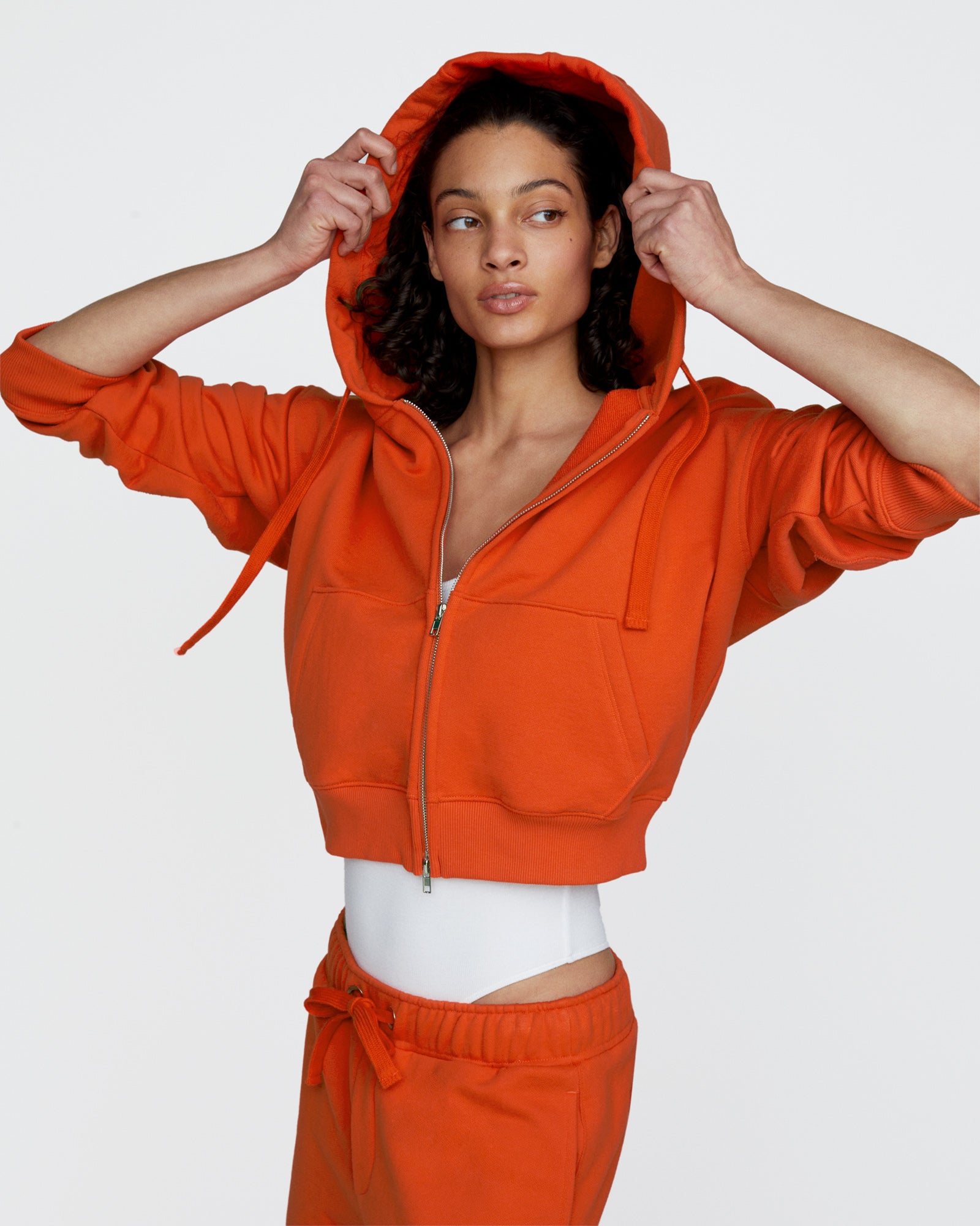 French Terry Zip-Up Hoodie - Tomato
