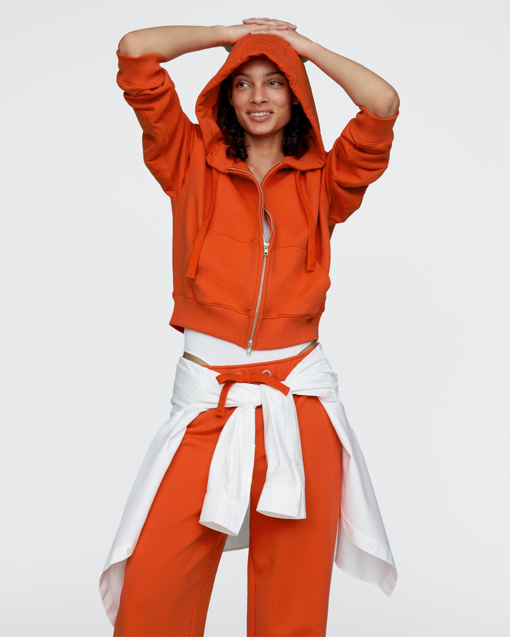 French Terry Zip-Up Hoodie - Tomato