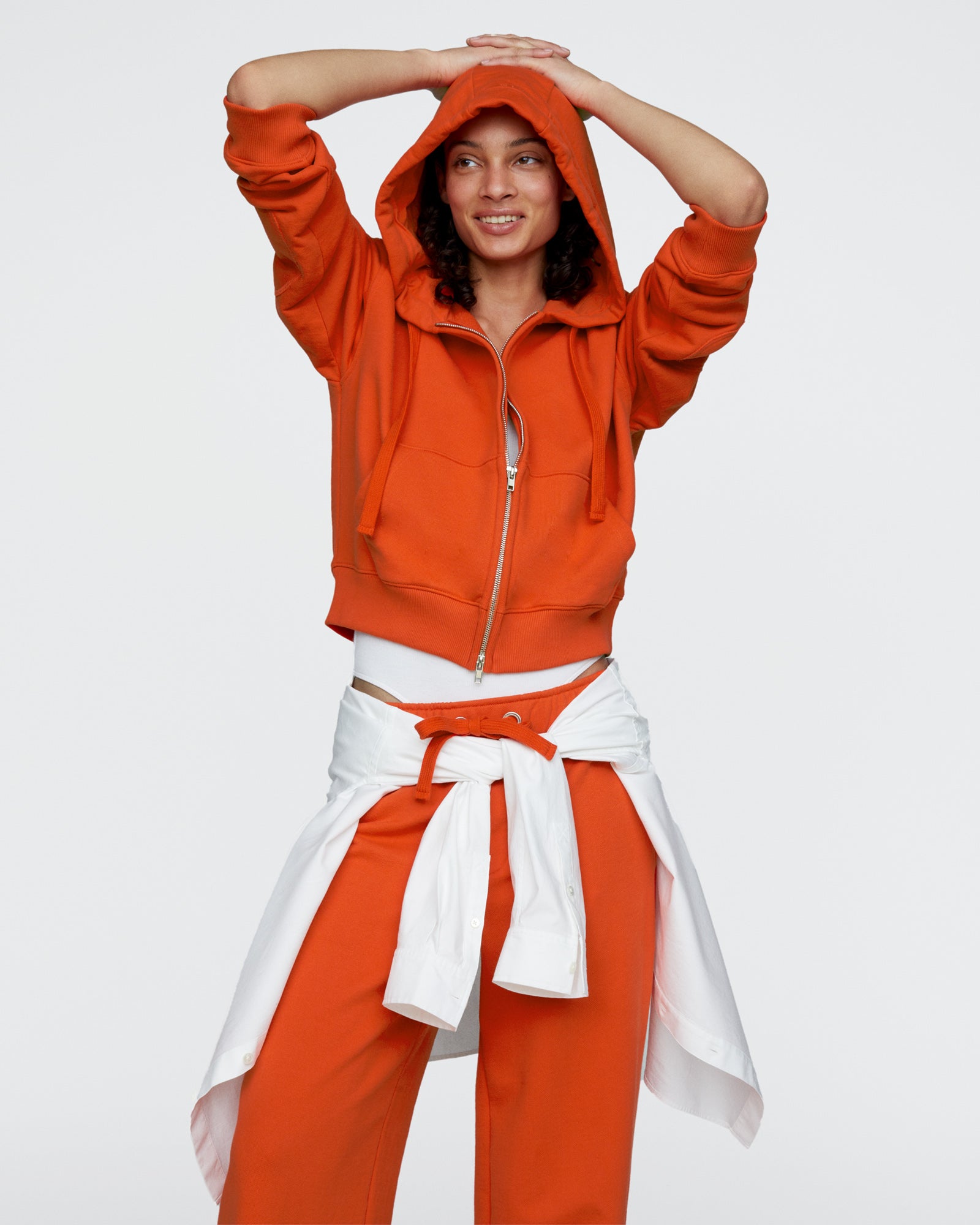 French Terry Zip-Up Hoodie - Tomato