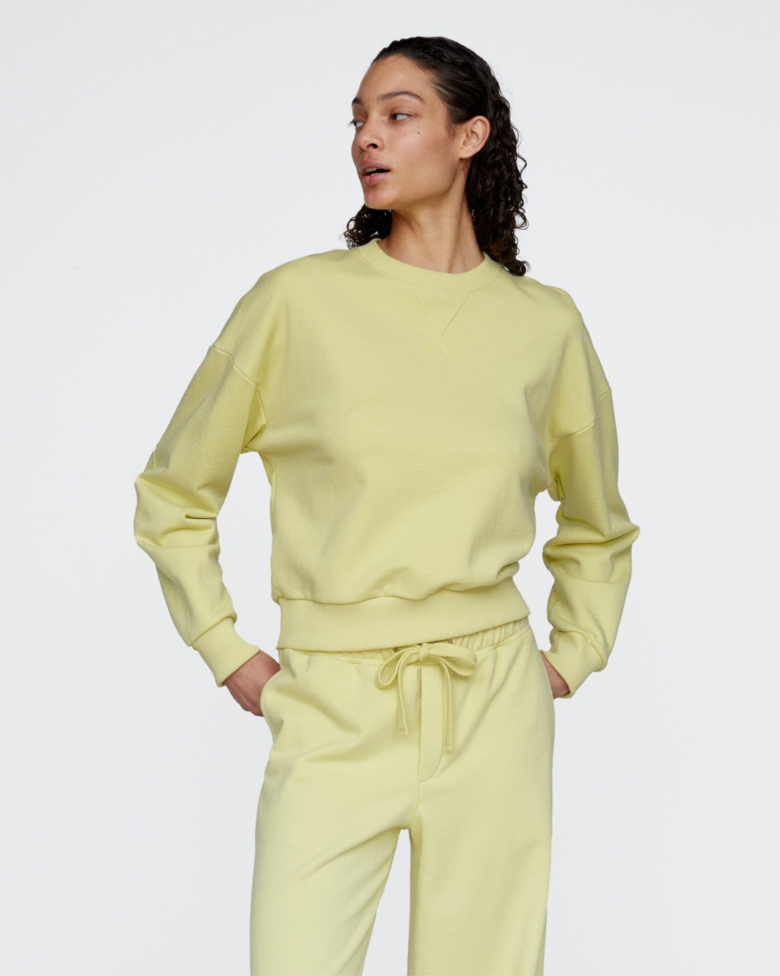 French Terry Cheer Crew Neck Sweatshirt - Mellow Yellow