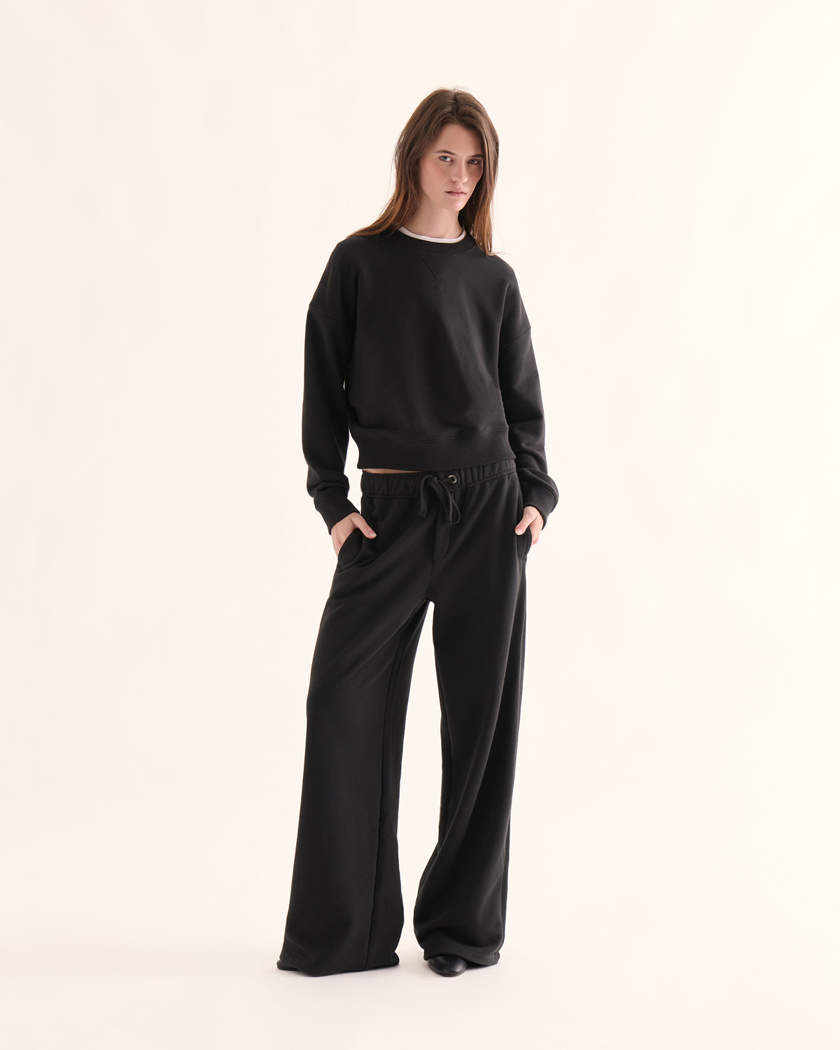 French Terry Cheer Crew Neck Sweatshirt - Black