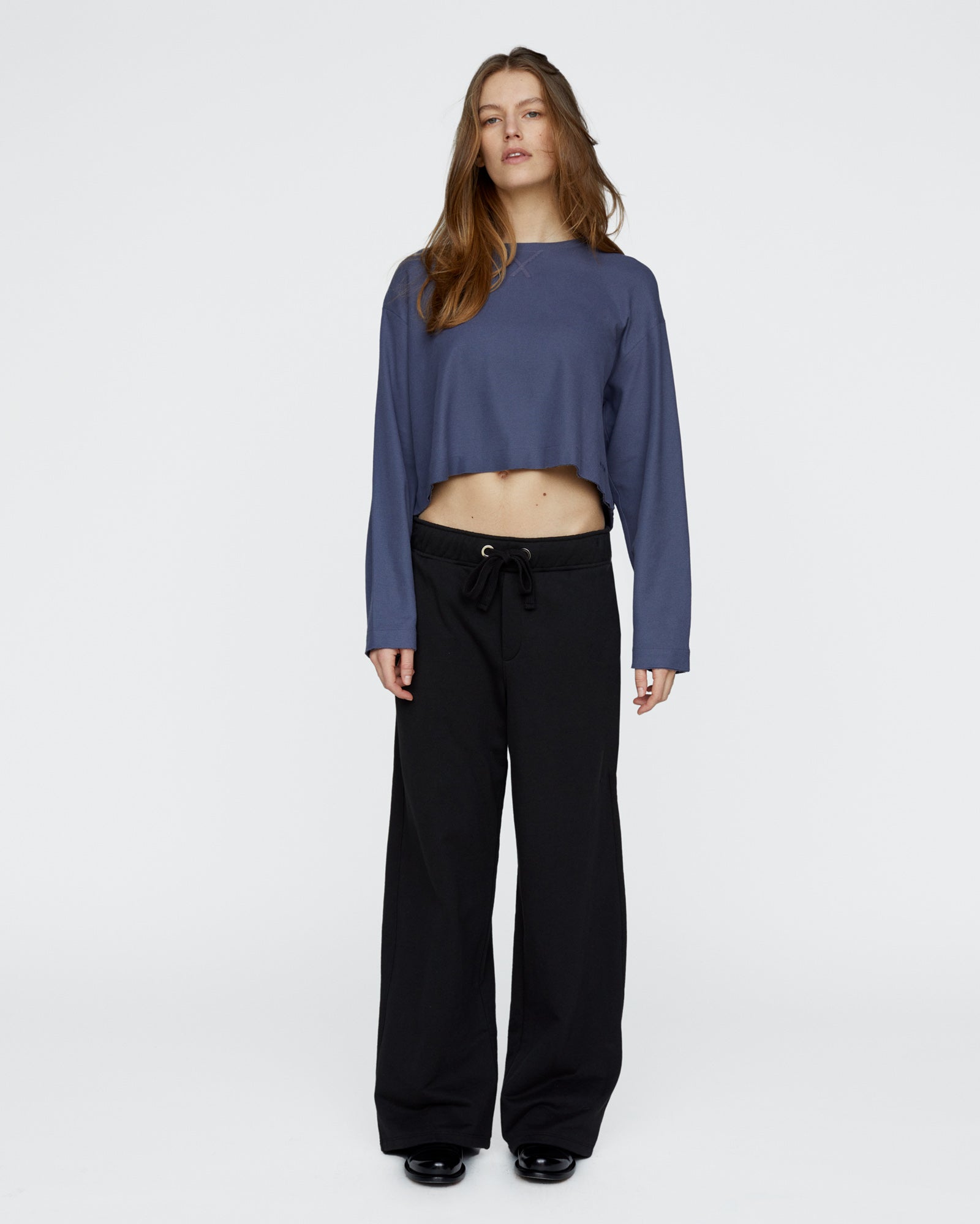 Pima Cotton Pique Cropped Boxy Tee - Dusk Blue