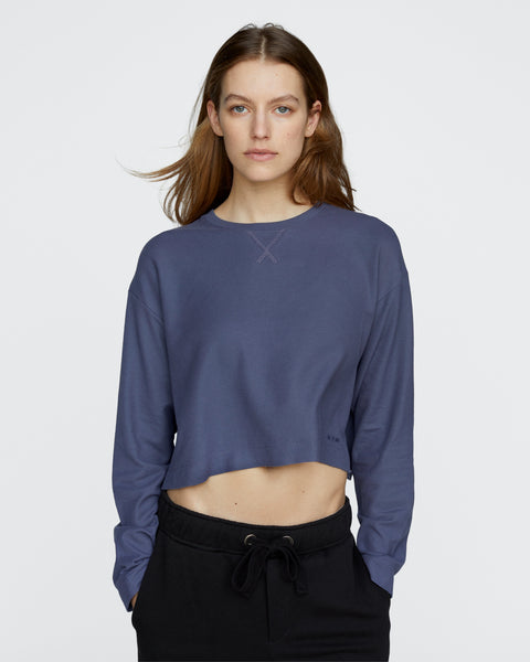 Pima Cotton Pique Cropped Boxy Tee - Dusk Blue – ATM Anthony