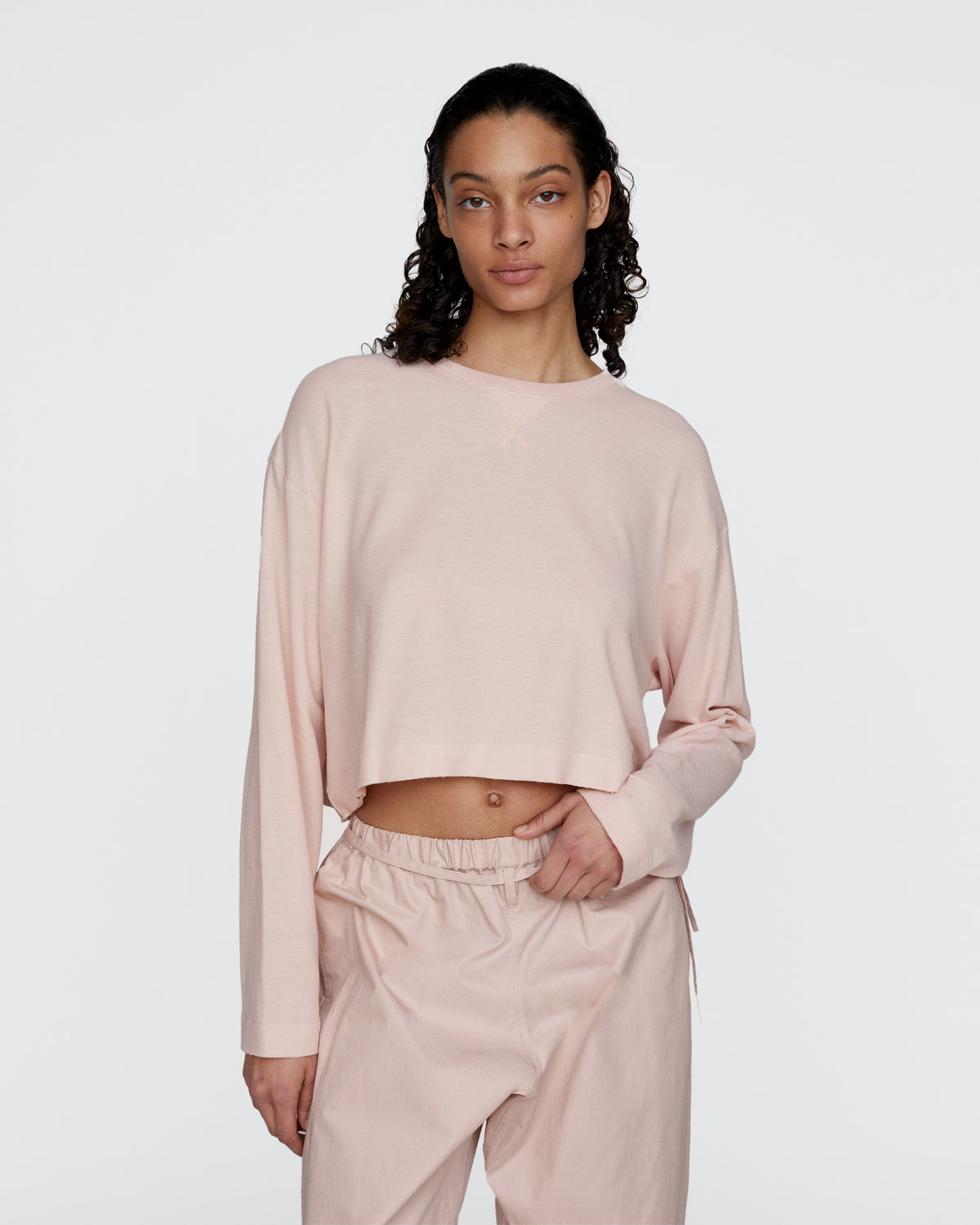 Pima Cotton Pique Cropped Boxy Tee - Faded Rose