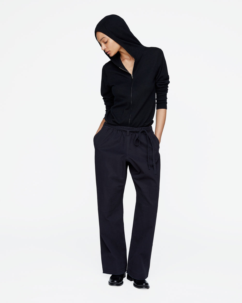 Cashmere Zip-Up Hoodie - Black