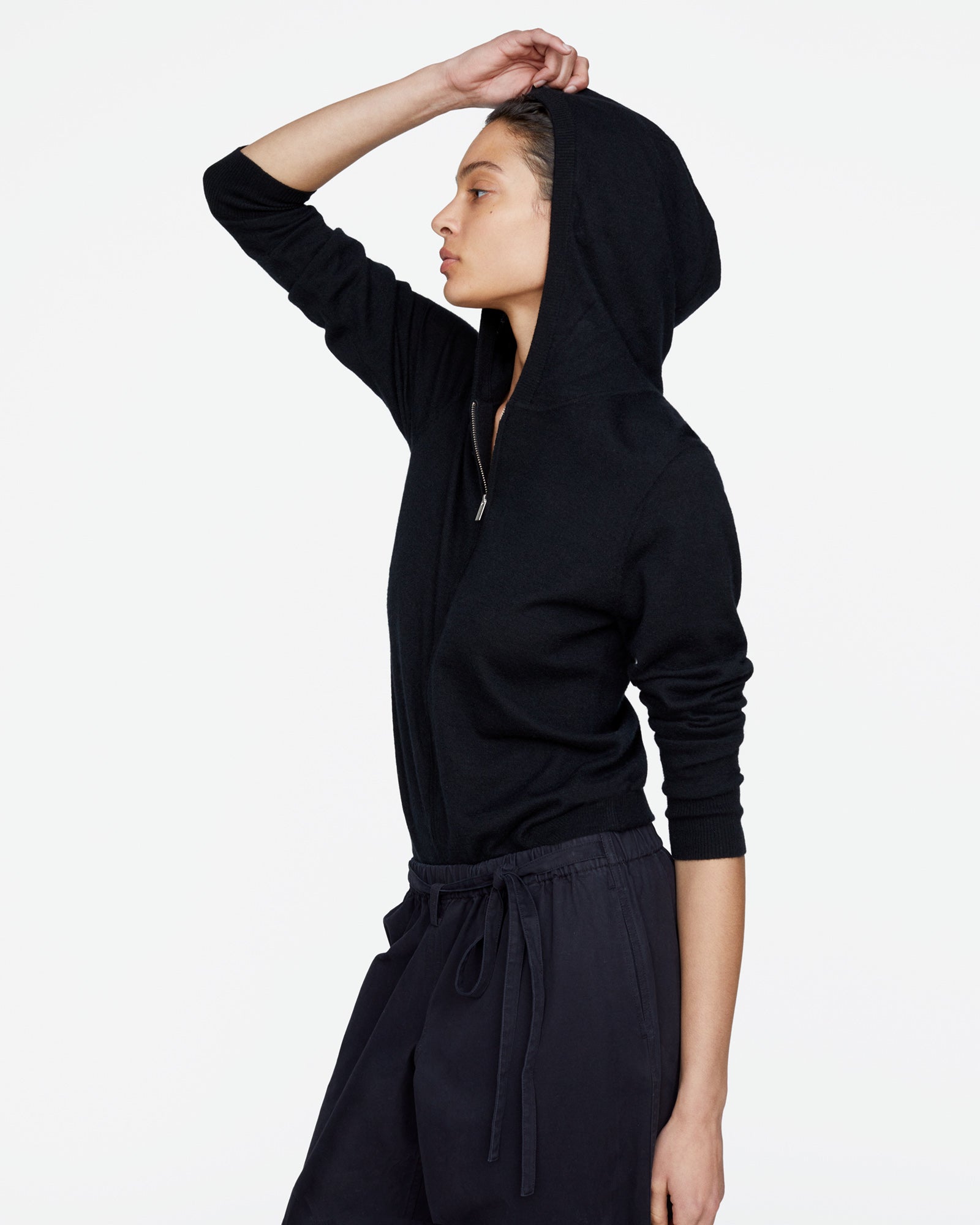Cashmere Zip-Up Hoodie - Black