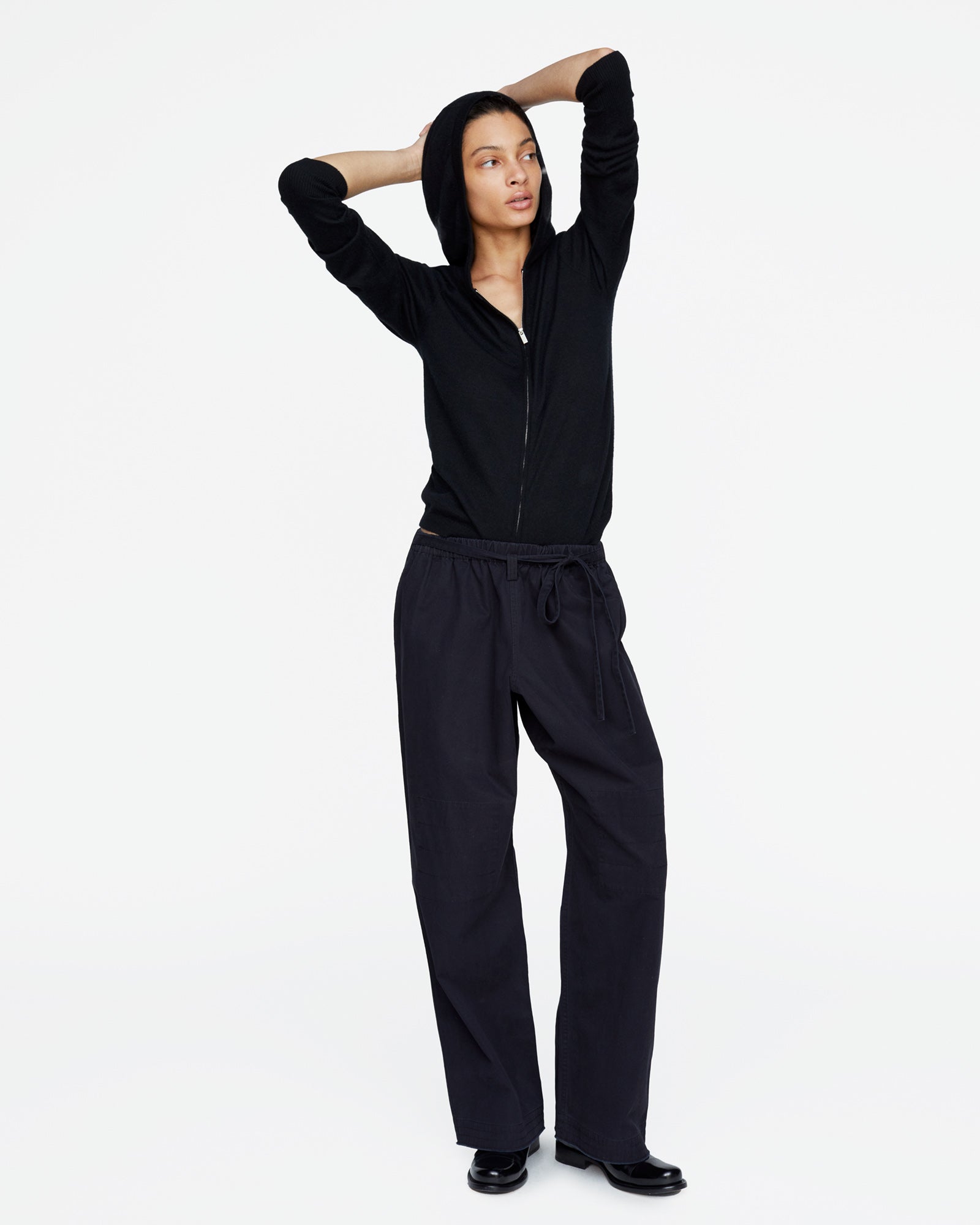Cashmere Zip-Up Hoodie - Black