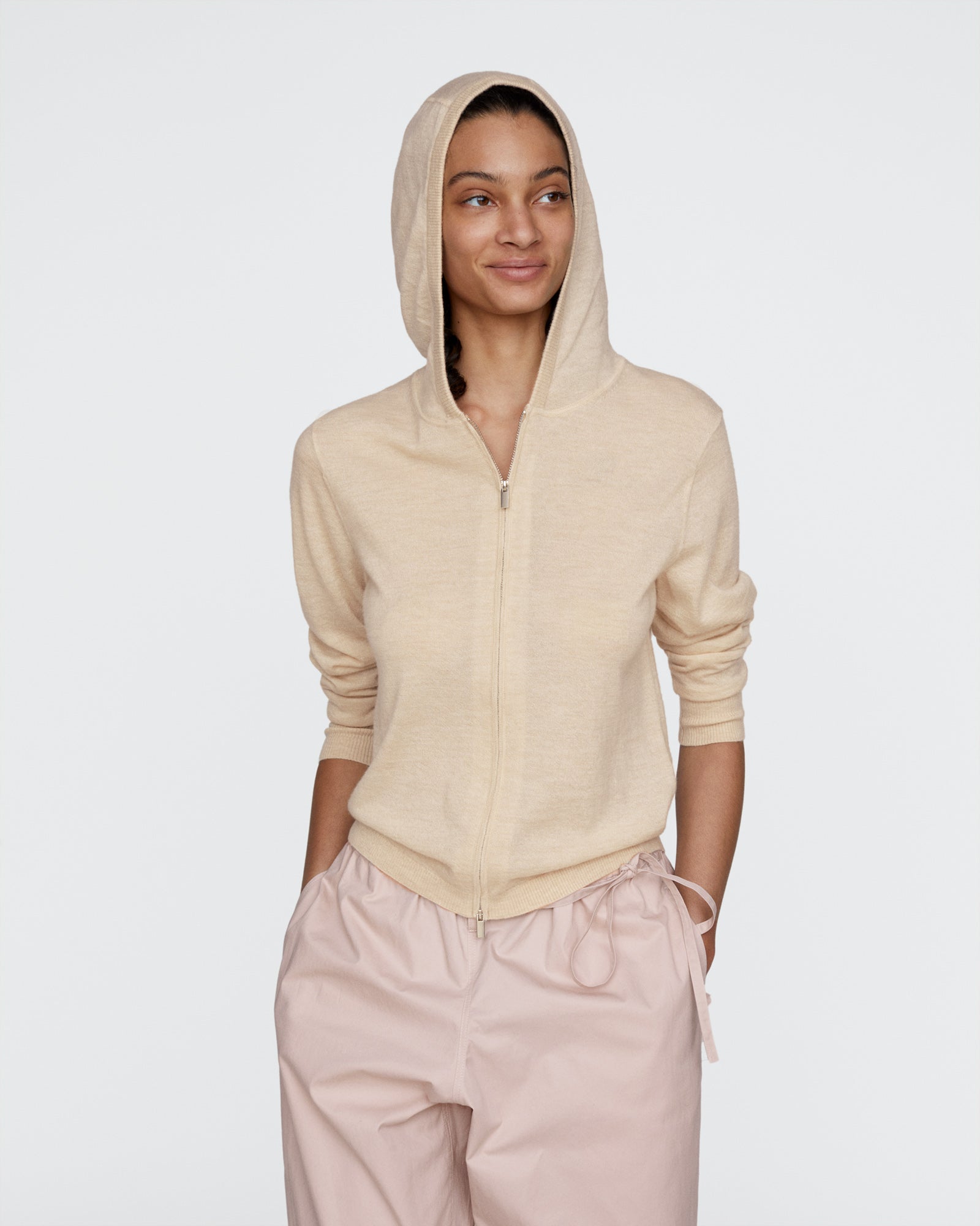 Cashmere Zip-Up Hoodie - Heather Cream