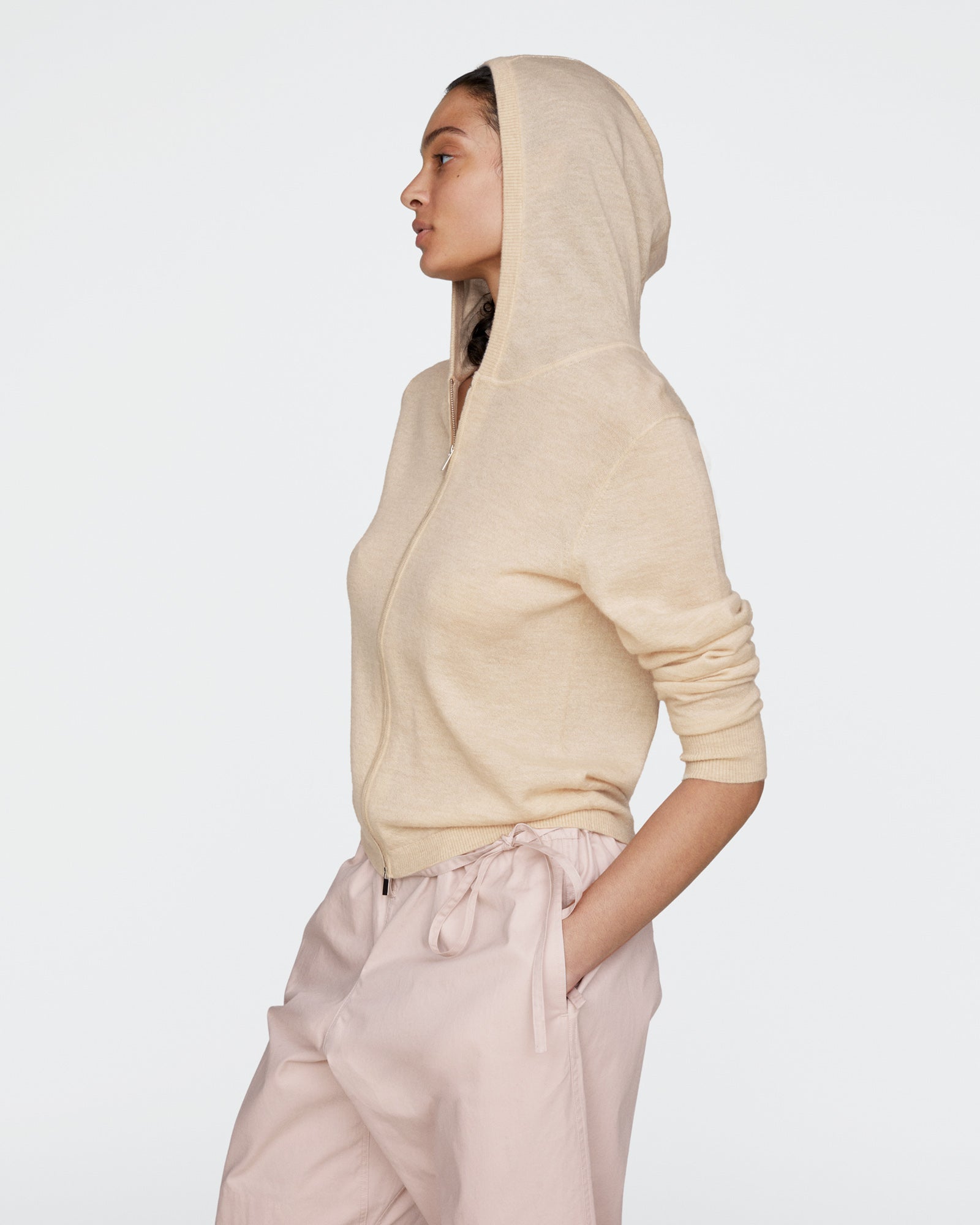 Cashmere Zip-Up Hoodie - Heather Cream