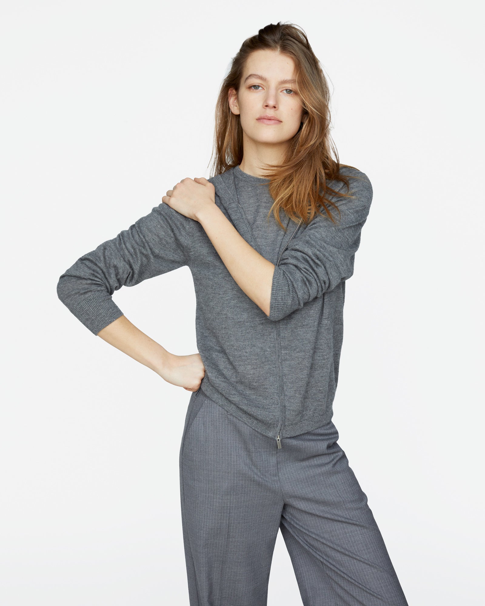 Cashmere Zip-Up Hoodie - Medium Heather Grey