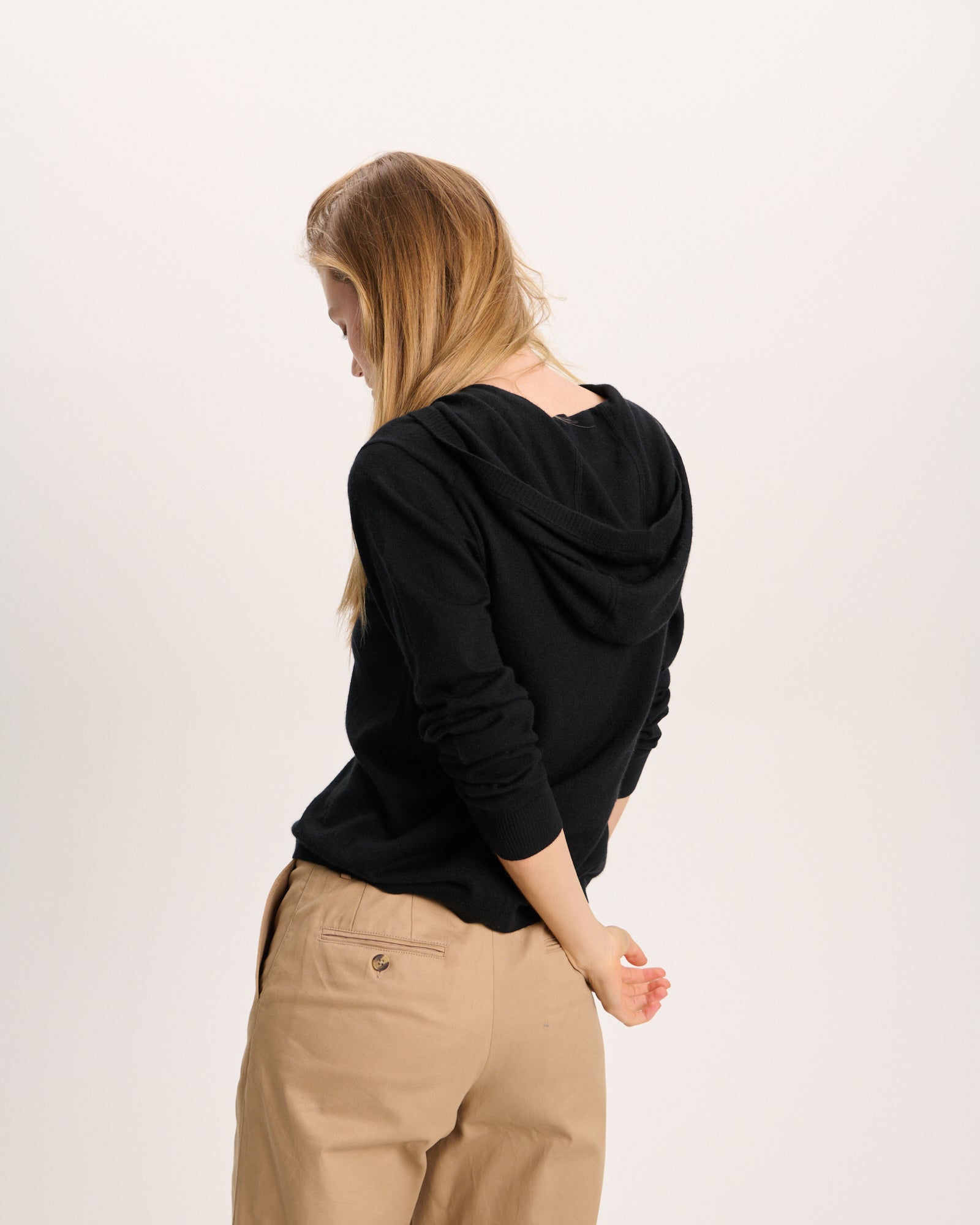 Cashmere Zip-Up Hoodie - Black